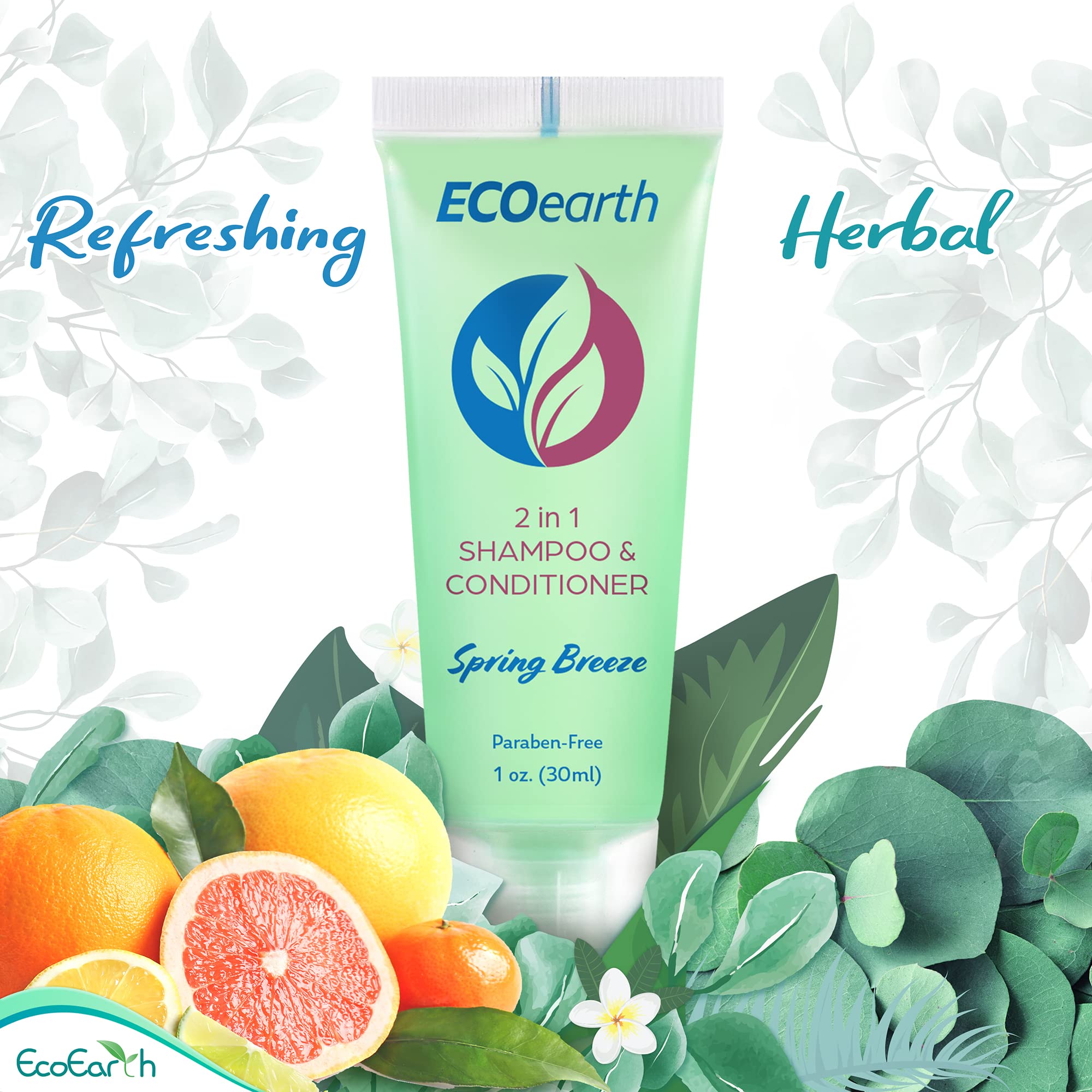 EcoEarth Travel Size 2-in-1 Shampoo & Conditioner – 100 Count (1 fl oz) Spring Breeze