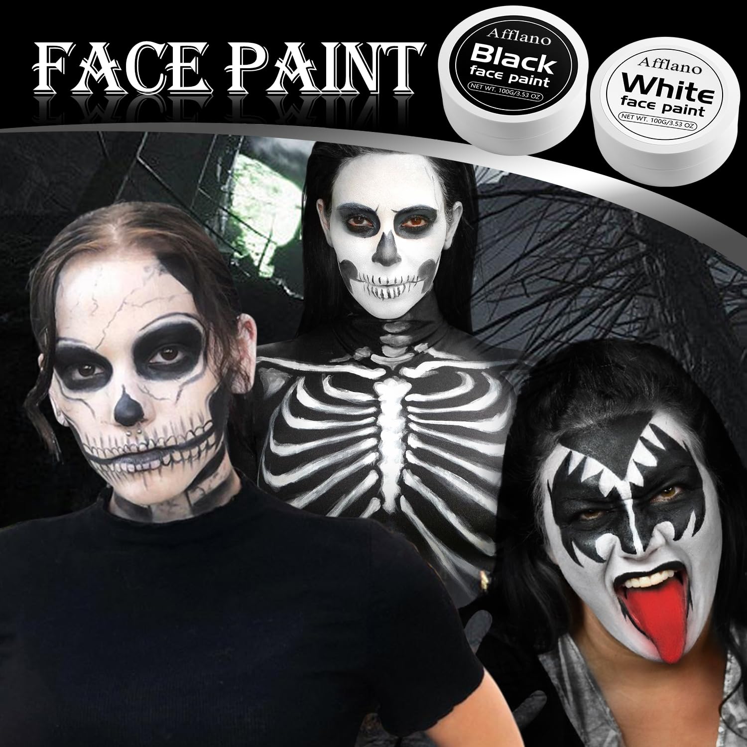 Ecofavor Black & White Face Paint Kit (6pcs) – Professional Oil-Based, Non-Toxic, Long-Lasting