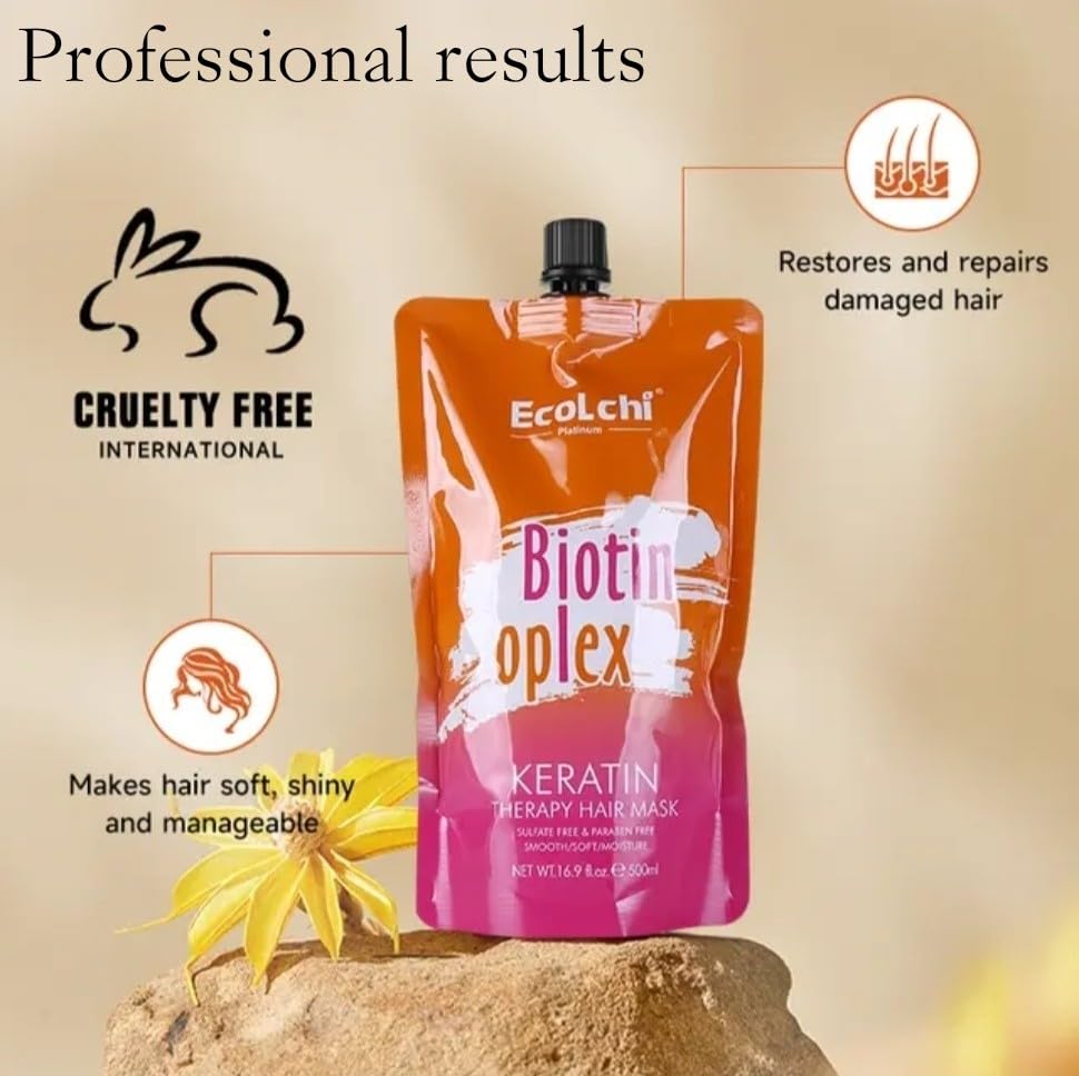 EcoLchi Biotin Oplex Keratin Hair Mask – XL 16.9 oz for Dry, Frizzy Hair