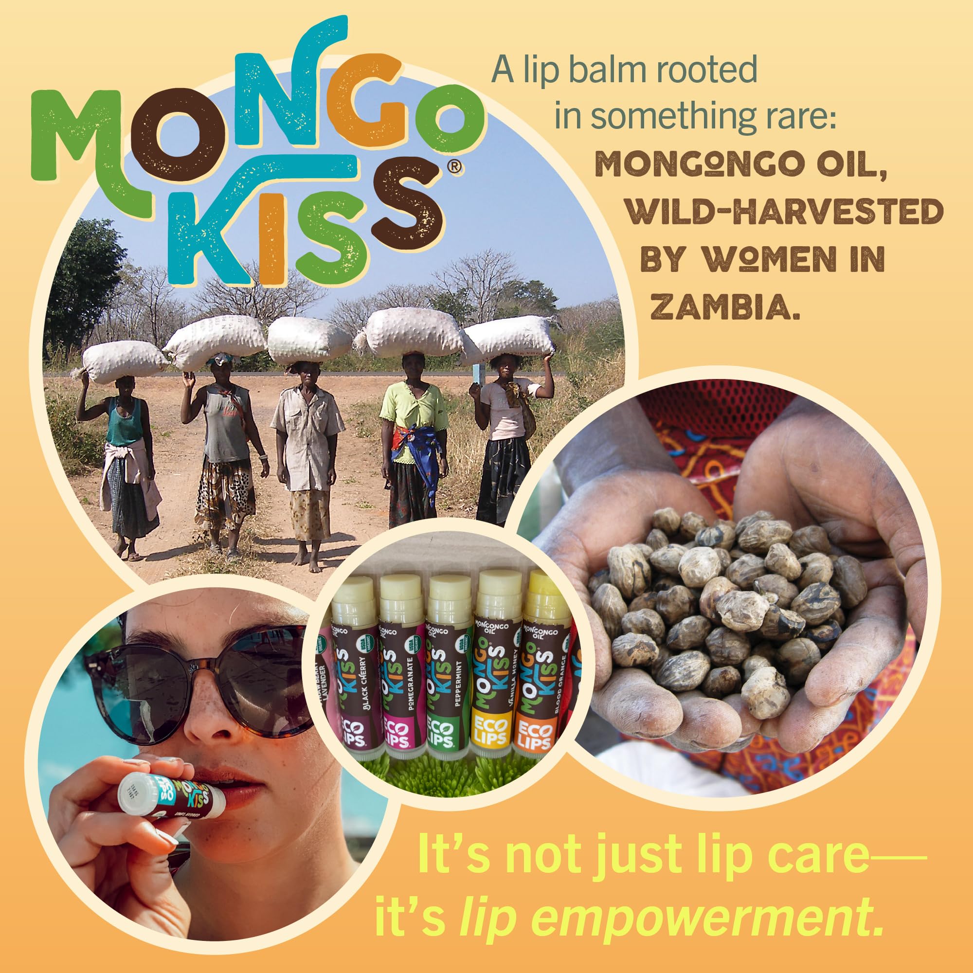 Eco Lips Mongo Kiss 6-Pack Lip Balm – Organic Mongongo Oil & Cocoa Butter