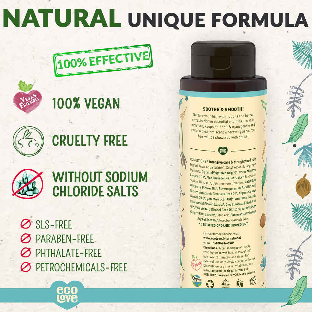 ecoLove Deep Conditioning for Straightened & Dry Hair – SLS-Free, Paraben-Free, Moroccan Oil, 17.6 oz | Vegan & Cruelty-Free