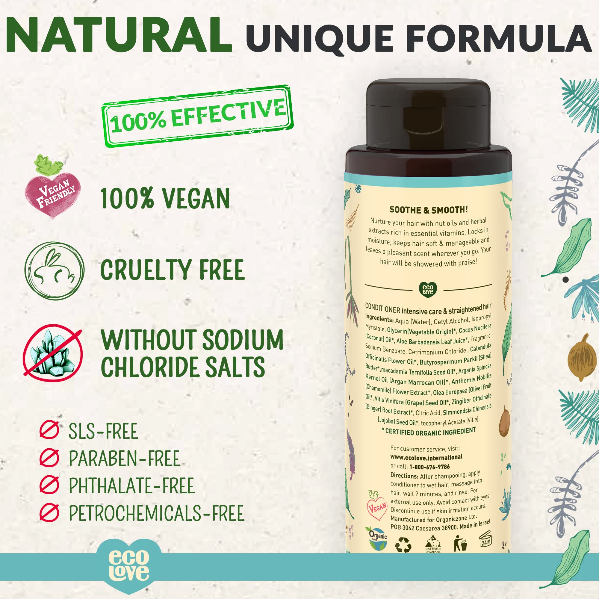 ecoLove Deep Conditioning for Straightened & Dry Hair – SLS-Free, Paraben-Free, Moroccan Oil, 17.6 oz | Vegan & Cruelty-Free