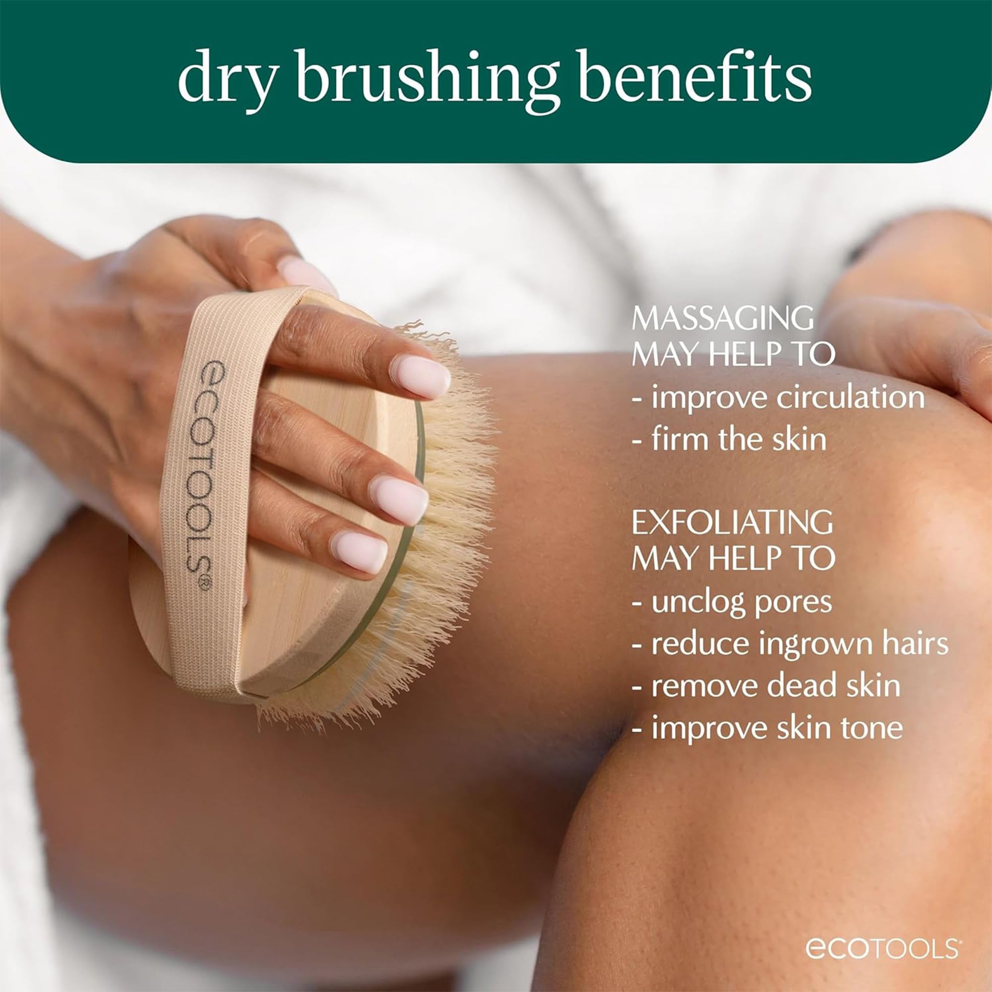 EcoTools Dry Body Brush + Sage Green Silicone Scrubber — Exfoliate & Boost Circulation