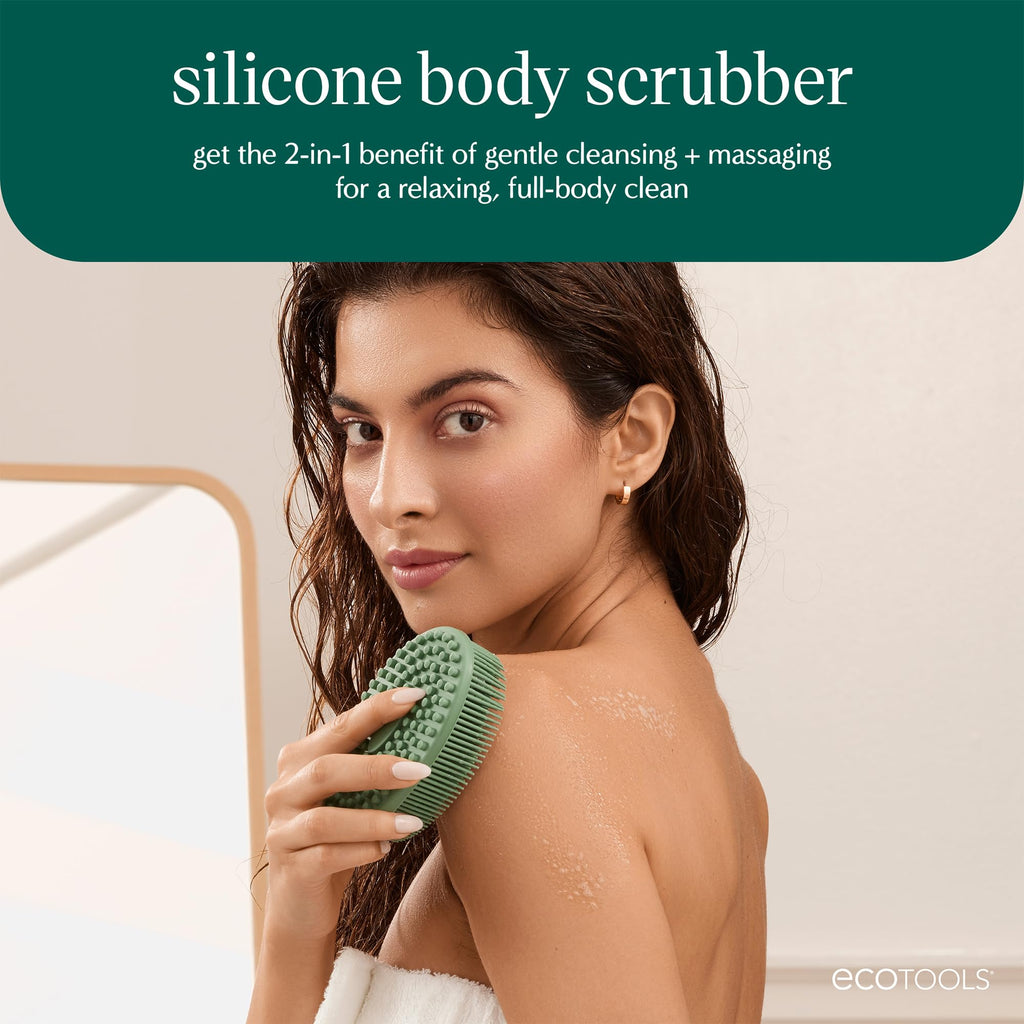 EcoTools Dry Body Brush + Sage Green Silicone Scrubber — Exfoliate & Boost Circulation
