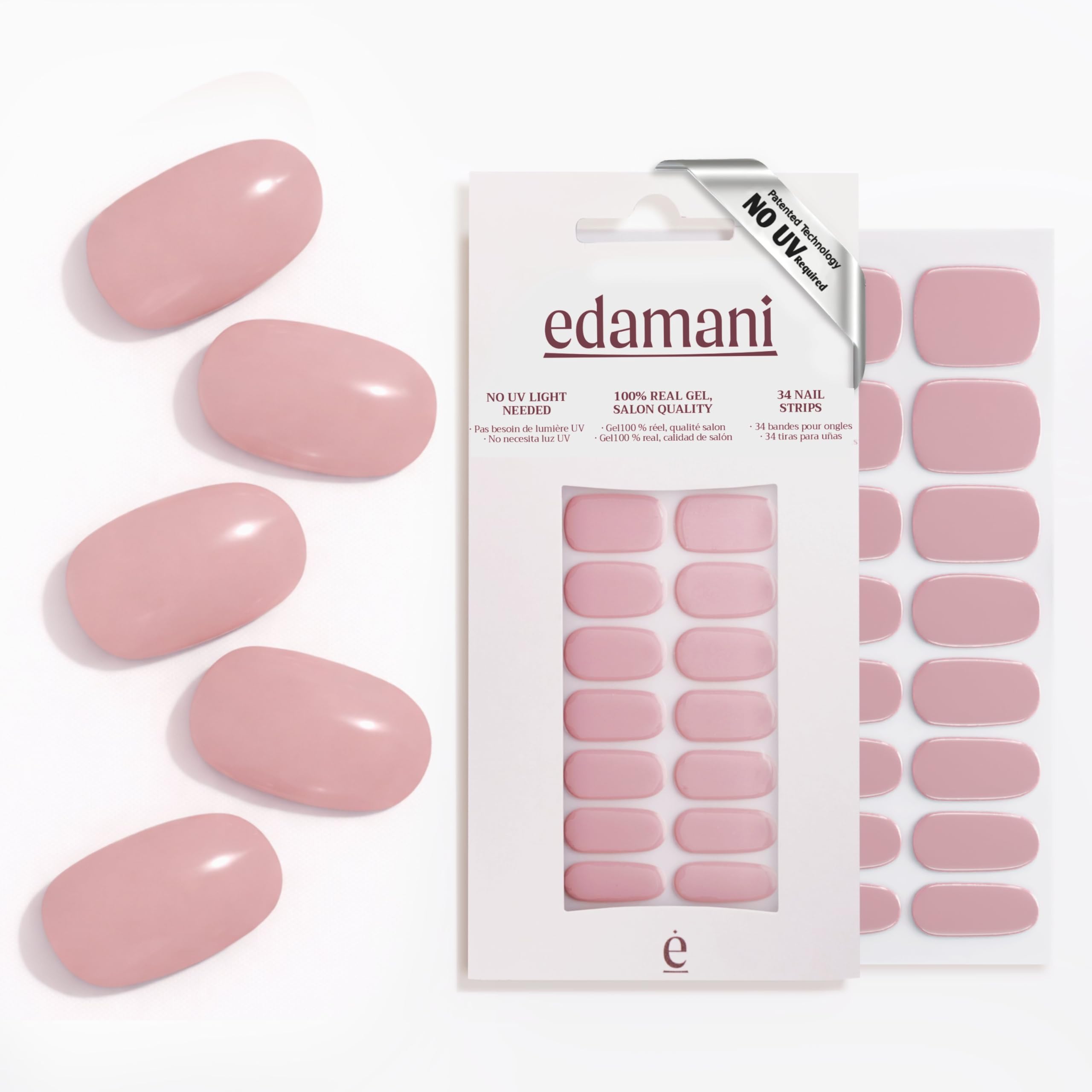 edamani 34-Piece Fully Cured Gel Nail Strips — No UV Light Needed, 14+ Days Shine (Hailey)