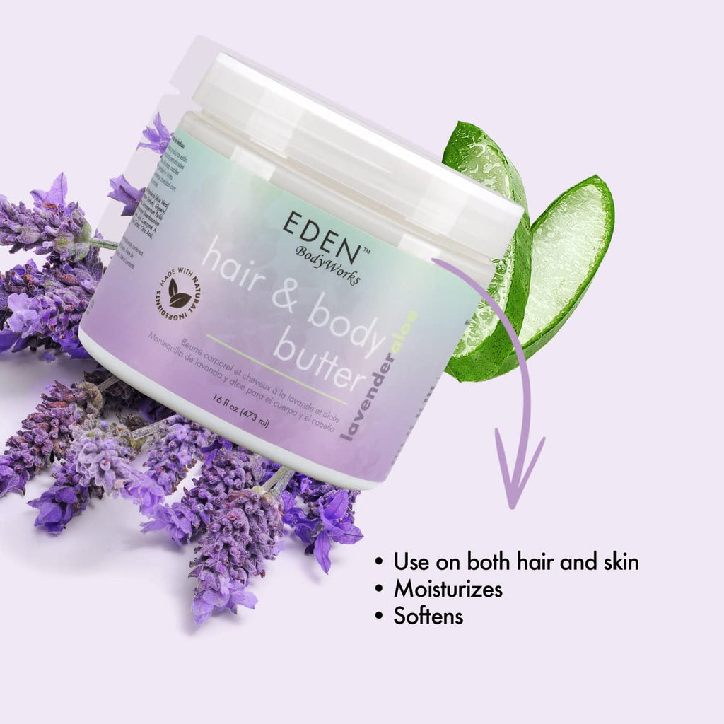 EDEN BodyWorks Lavender Aloe Hair + Body Butter (16 oz) – Hydrate, Calm & Soothe Hair & Skin