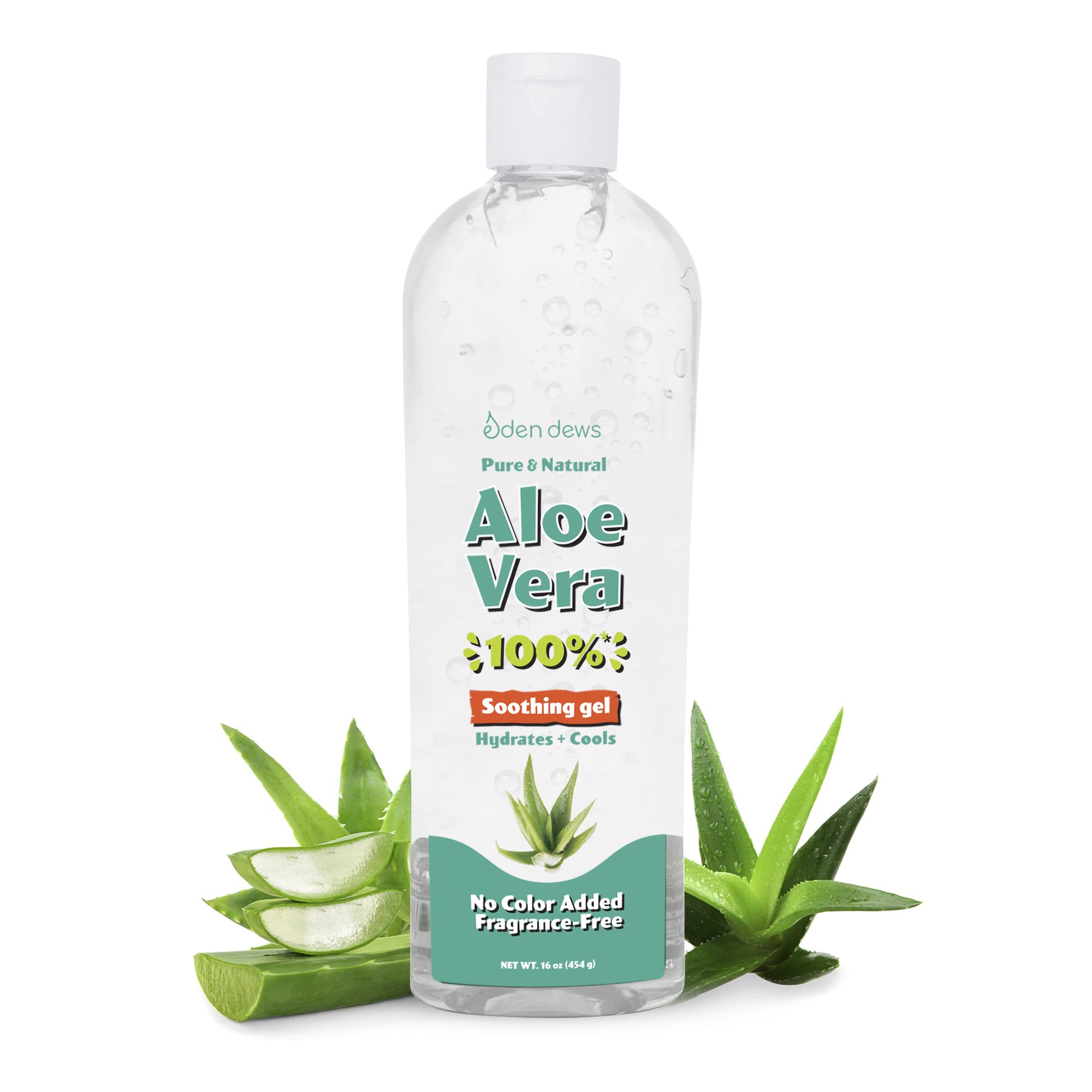Eden Dews Organic Aloe Vera Gel 100% Pure – Made in USA, Unscented, 16 oz