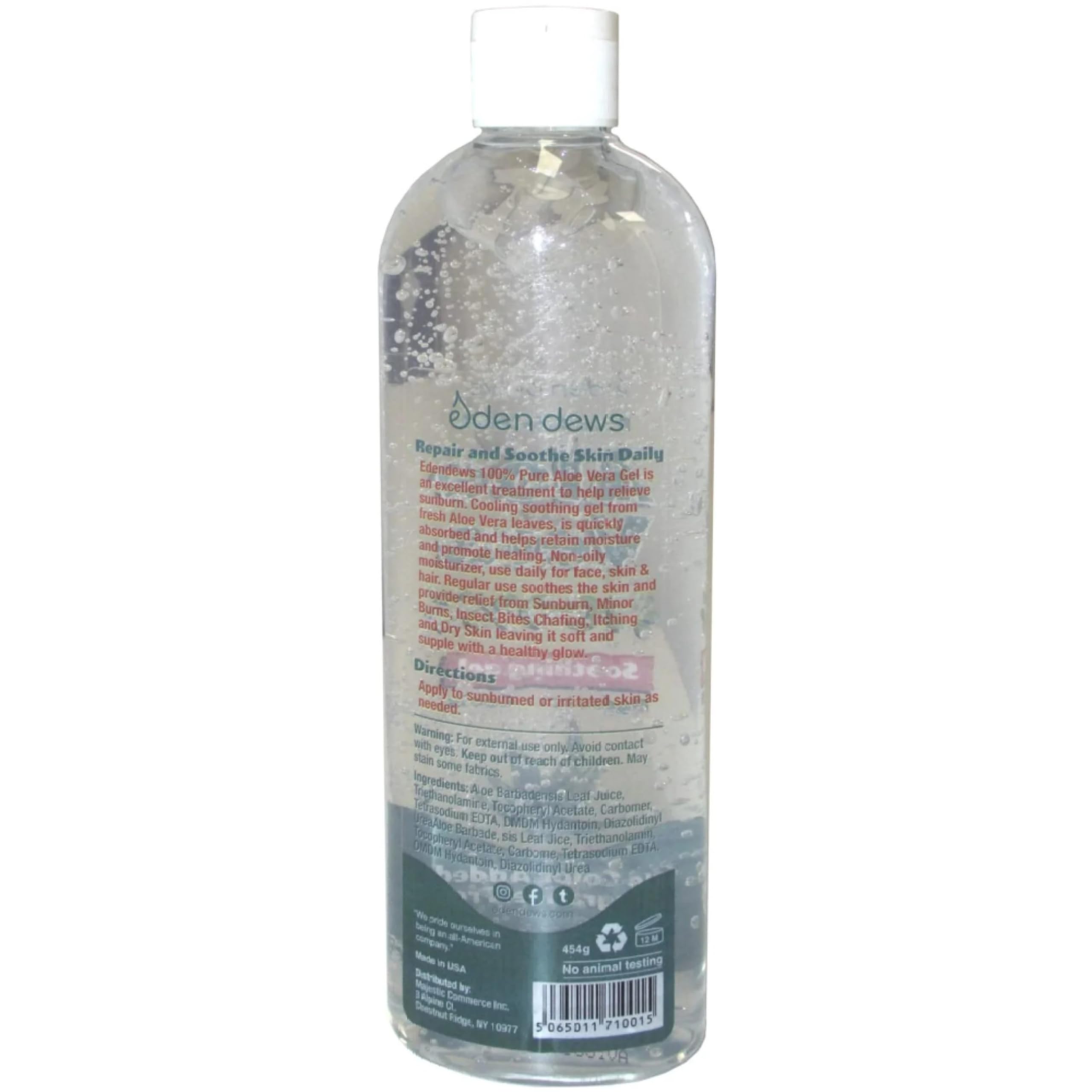 Eden Dews Organic Aloe Vera Gel 100% Pure – Made in USA, Unscented, 16 oz