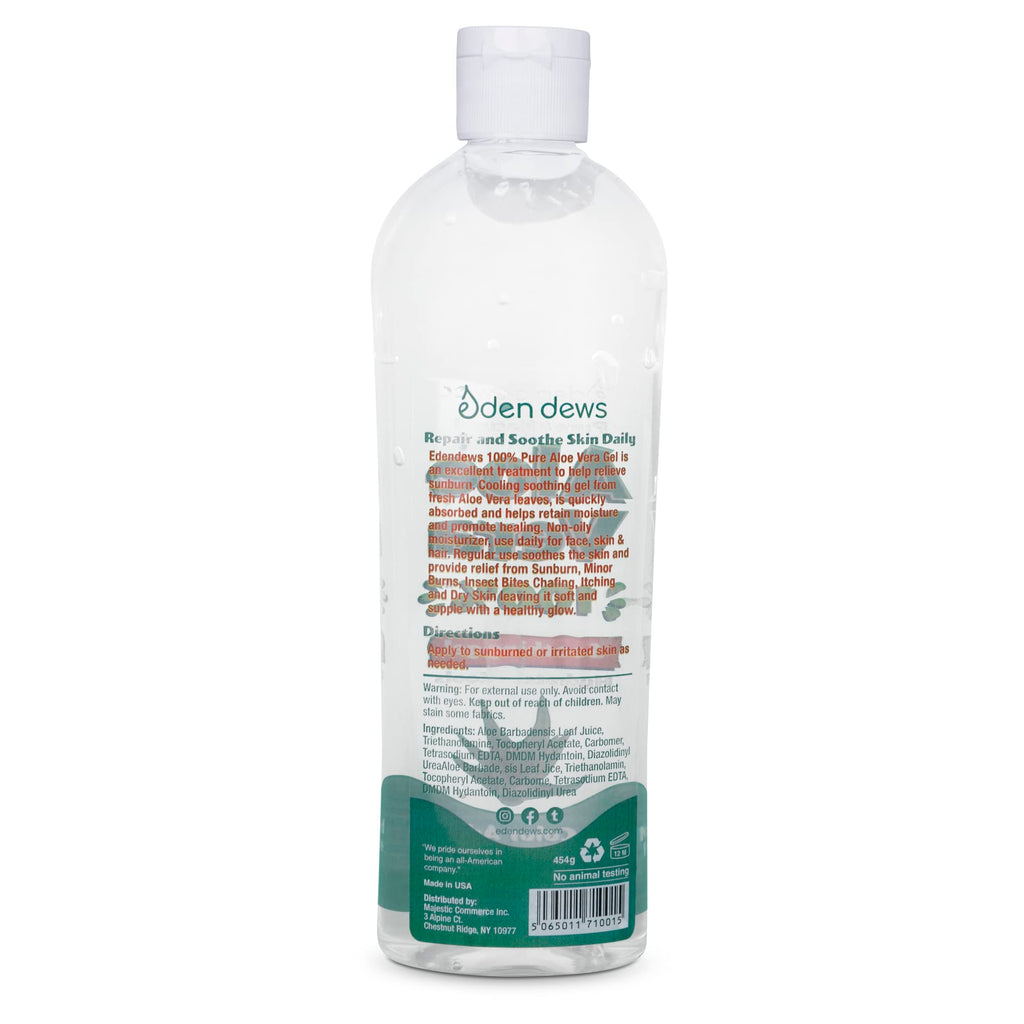 Eden Dews Organic Aloe Vera Gel 100% Pure – Made in USA, Unscented, 16 oz
