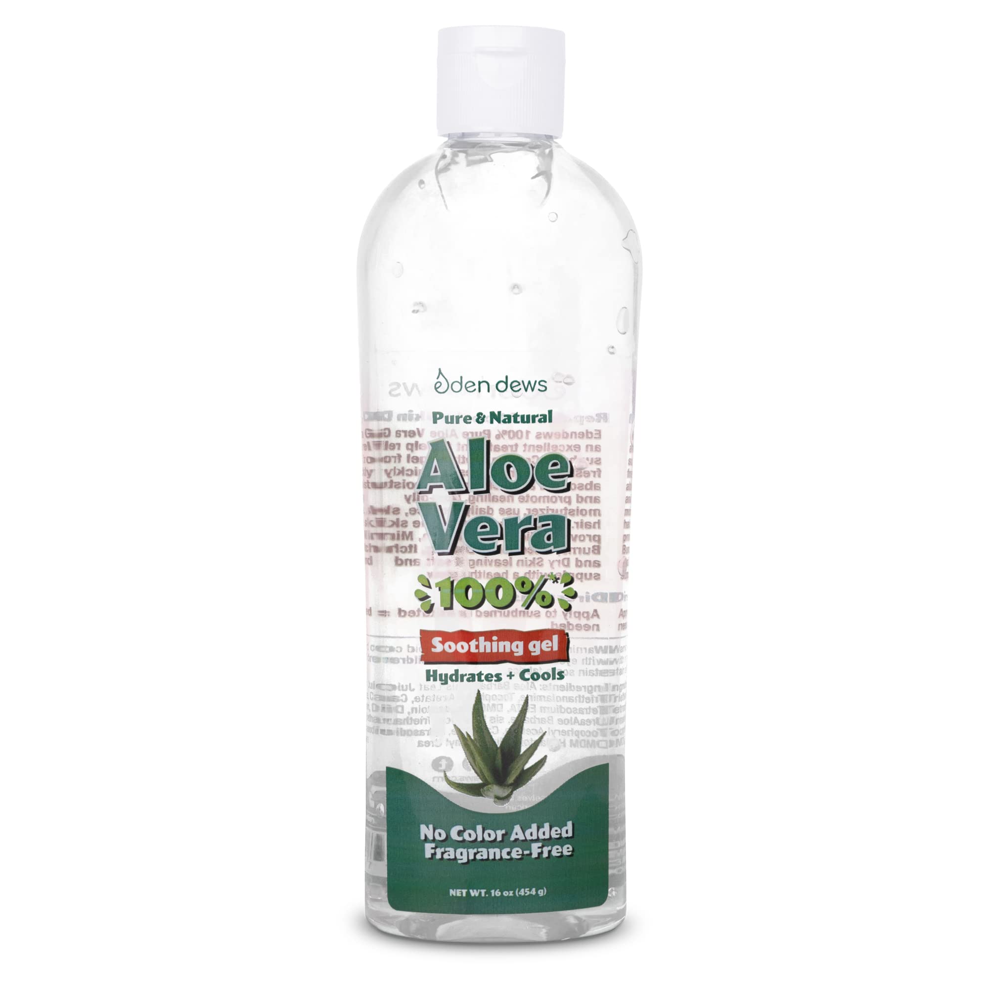 Eden Dews Organic Aloe Vera Gel 100% Pure – Made in USA, Unscented, 16 oz