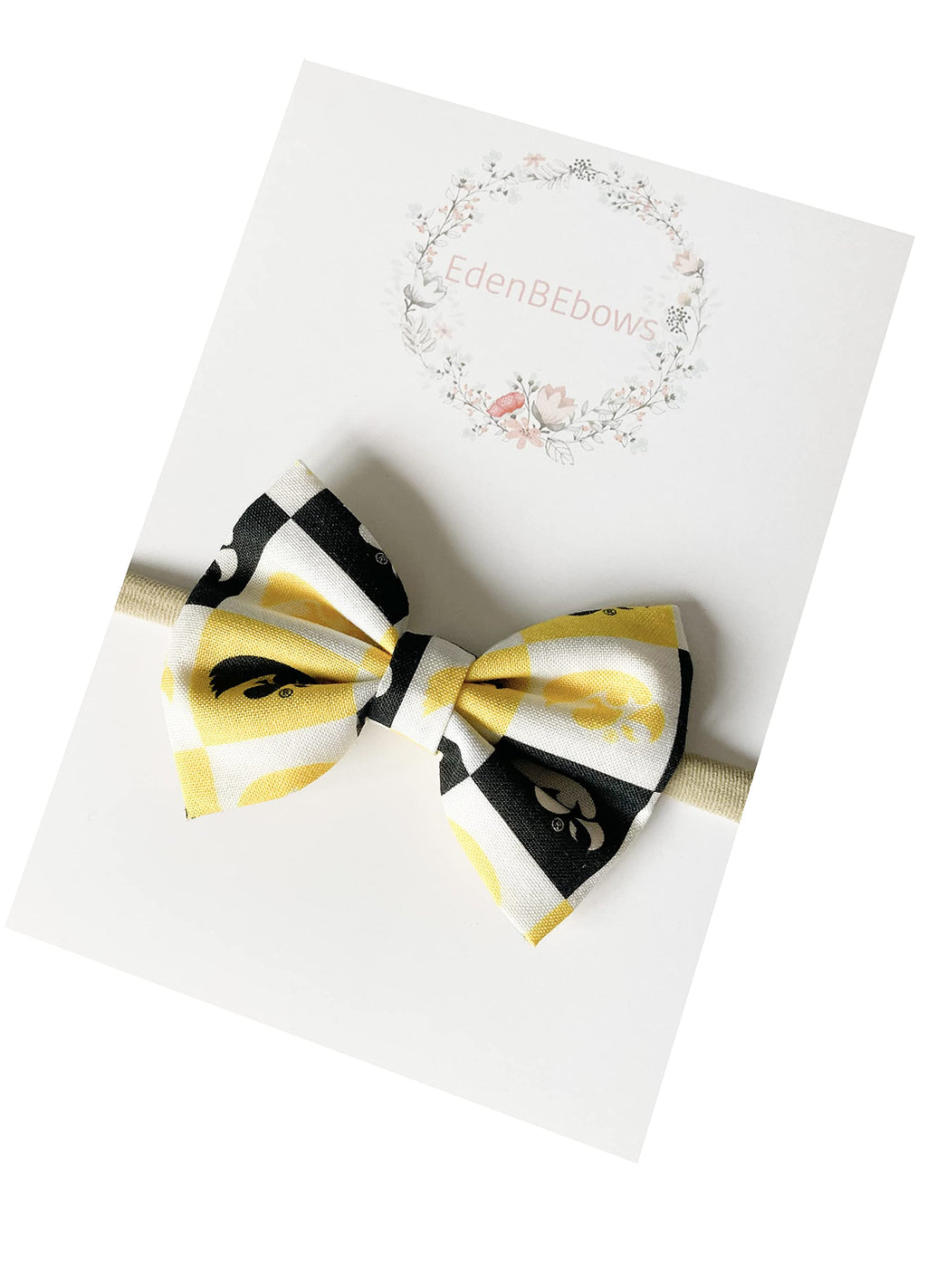 EdenBEbows University of Iowa Hawkeye Headband Bow — Baby Girl to Toddler, Made in USA