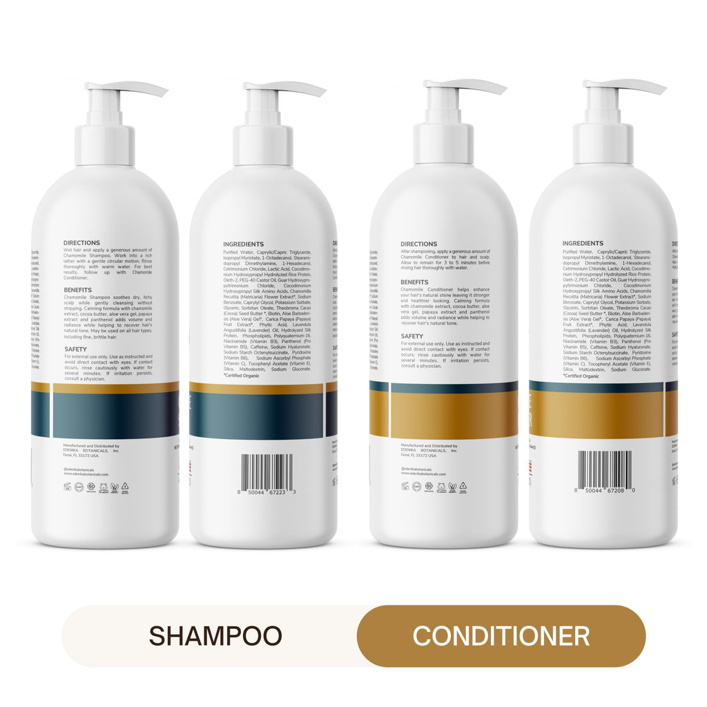 Edenika Botanicals Chamomile Shampoo & Conditioner Set – Calming Formula, Certified Organic Ingredients, 16 oz Each
