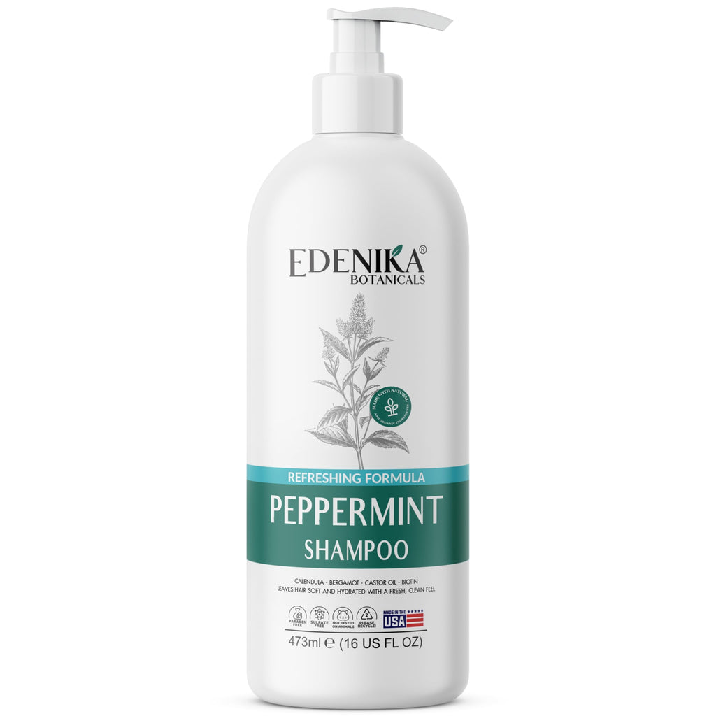 EDENIKA BOTANICALS Peppermint Shampoo with Castor Oil & Biotin – Soothes Scalp, Strengthens Hair, Sulfate-Free 16 oz