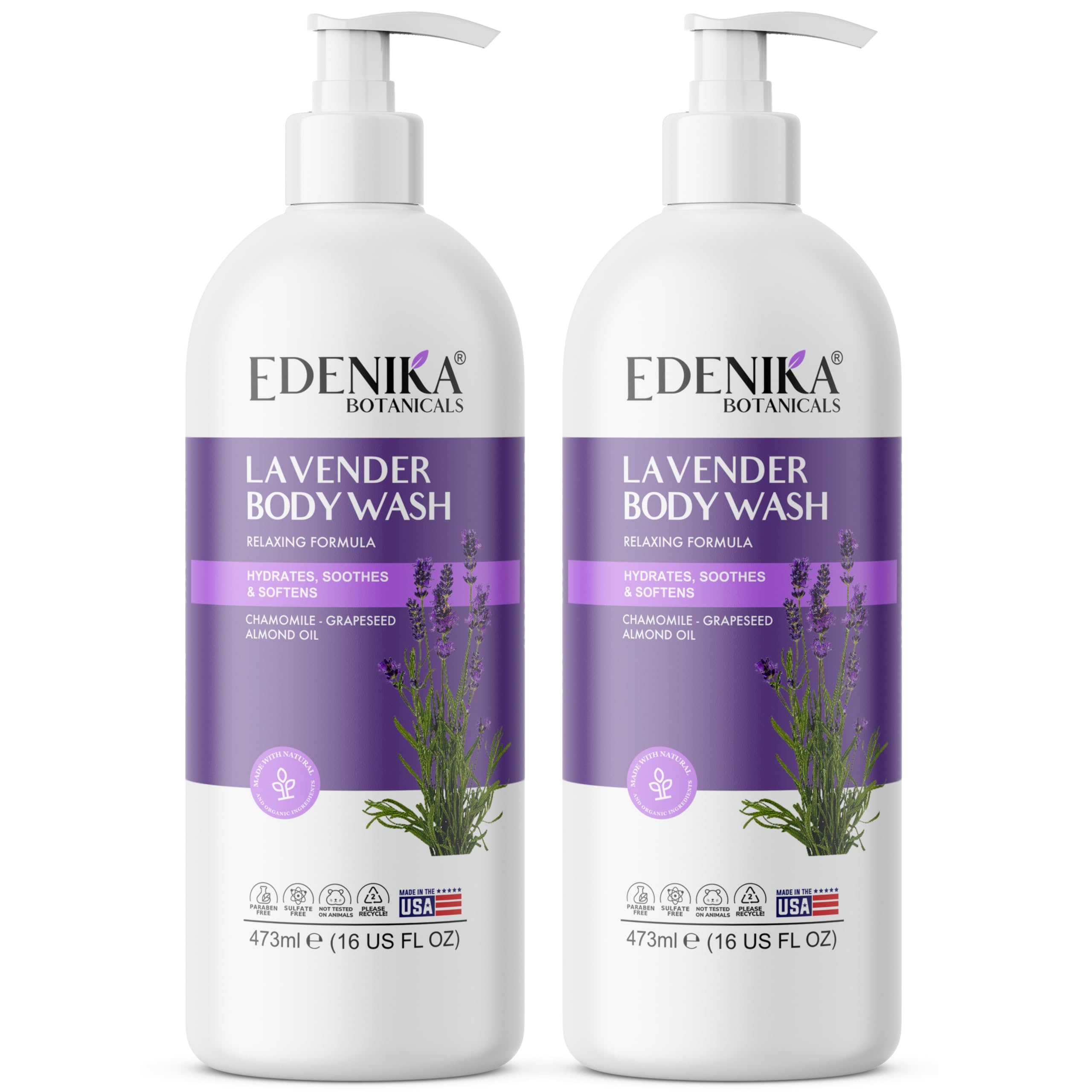 Edenika Lavender Body Wash with Vitamin E – Organic & Gentle 2-Pack, 16 oz