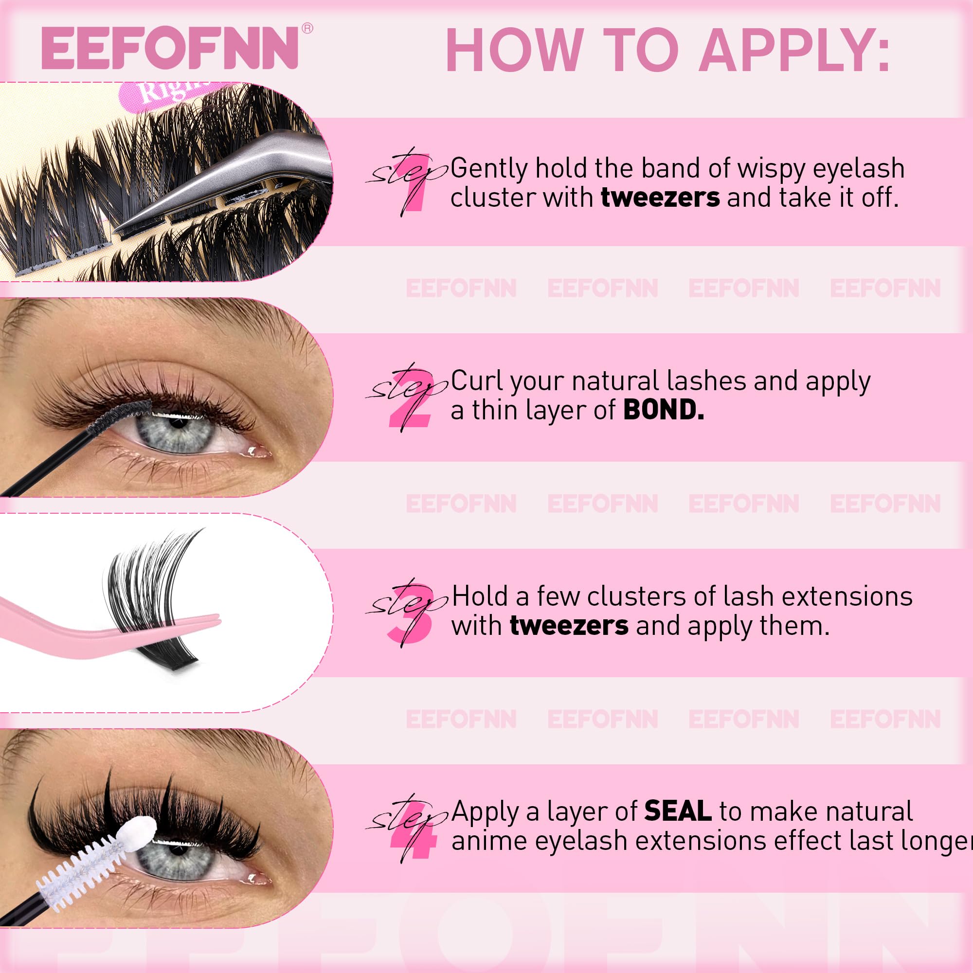 Eefofnn Lash Clusters Kit with Spikes – Cat Eye Volume DIY Lash Extensions