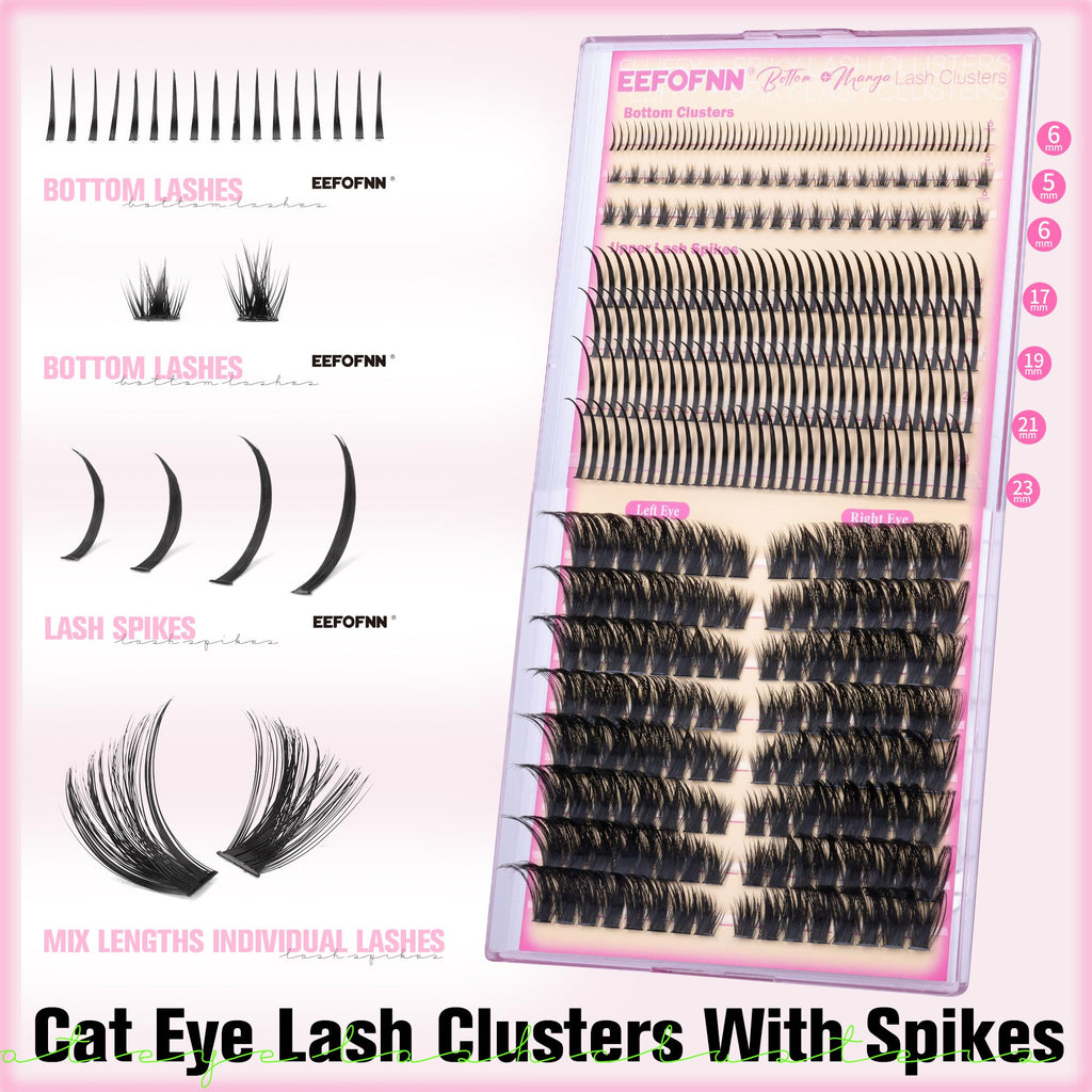 Eefofnn Lash Clusters Kit with Spikes – Cat Eye Volume DIY Lash Extensions