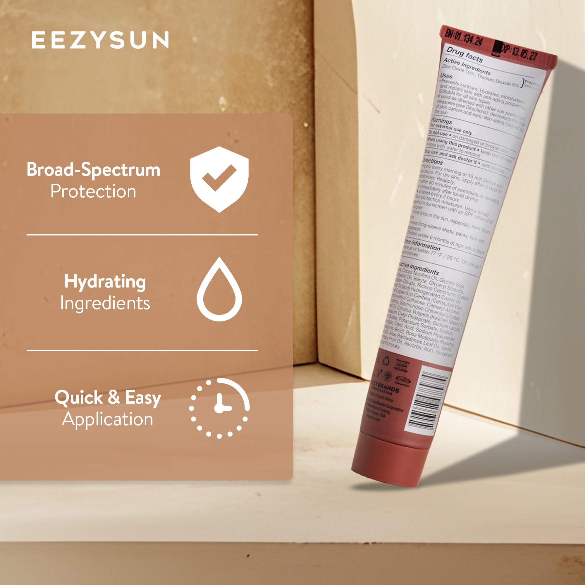 EEZYSUN BARE Tinted Sunscreen SPF 50 – Non-Greasy, Water-Resistant, Vegan & Reef-Safe (Deep)