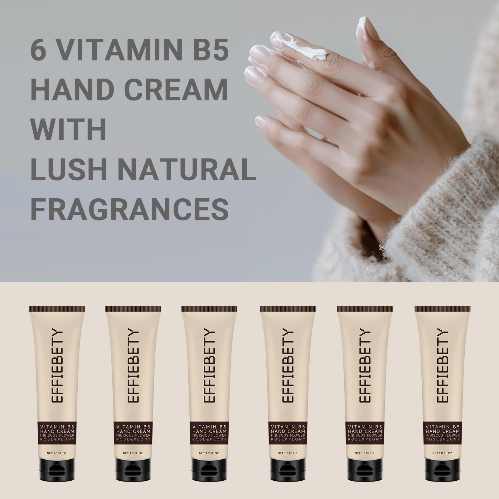 EFFIEBETY 6 Pack Vitamin B5 Hand Cream – Fast-Absorbing, Non-Greasy, Hibiscus Rose & Peony