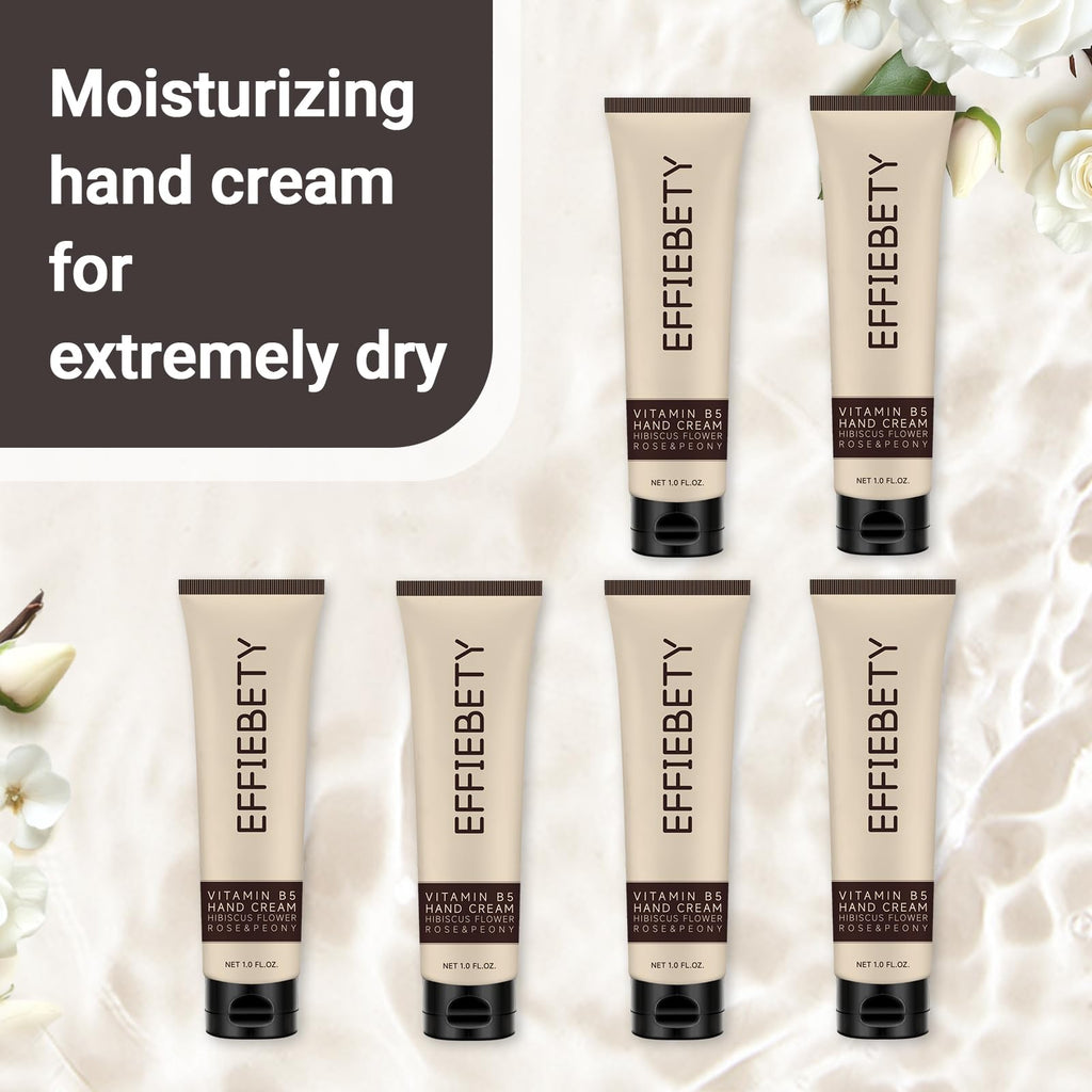 EFFIEBETY 6 Pack Vitamin B5 Hand Cream – Fast-Absorbing, Non-Greasy, Hibiscus Rose & Peony
