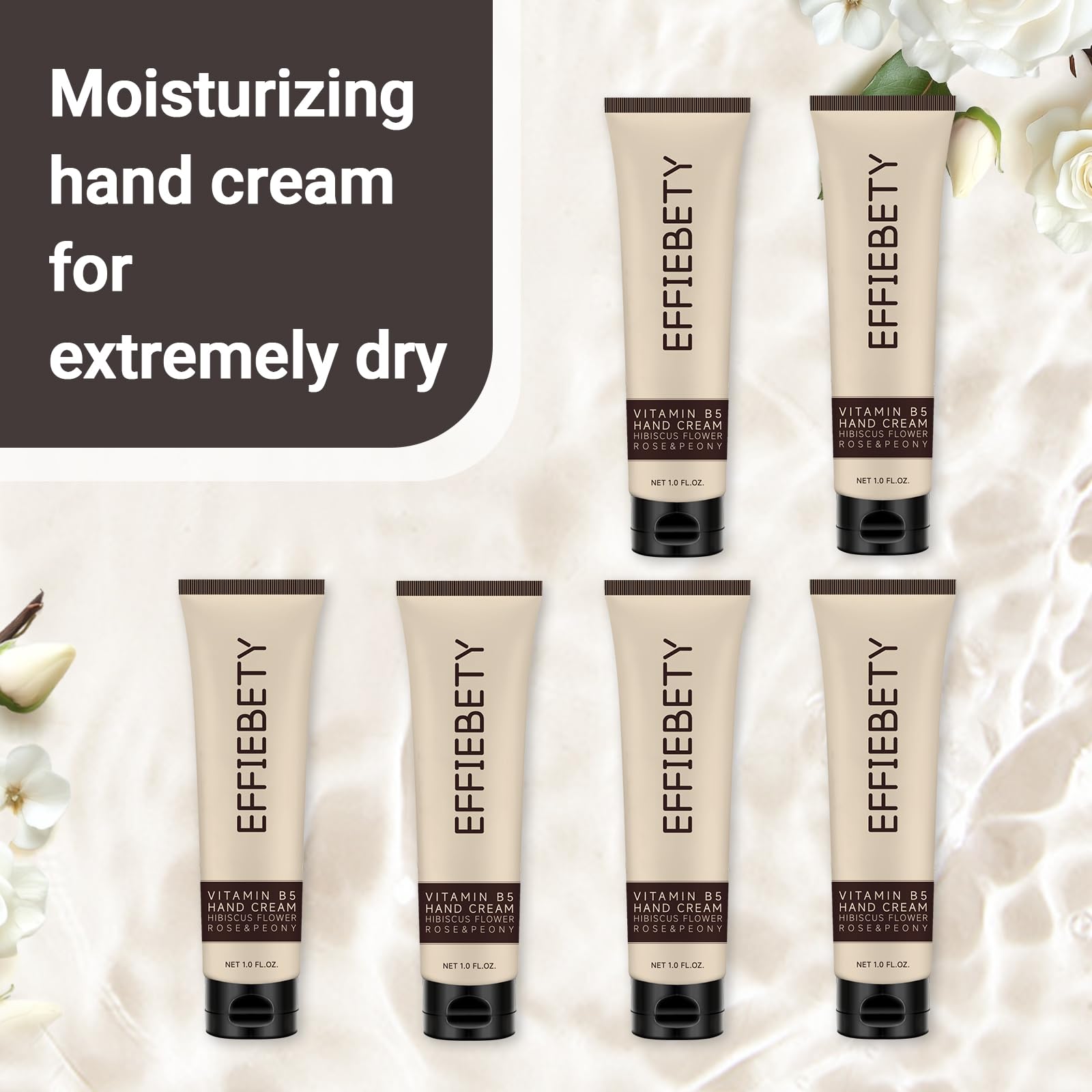 EFFIEBETY 6 Pack Vitamin B5 Hand Cream – Fast-Absorbing, Non-Greasy, Hibiscus Rose & Peony