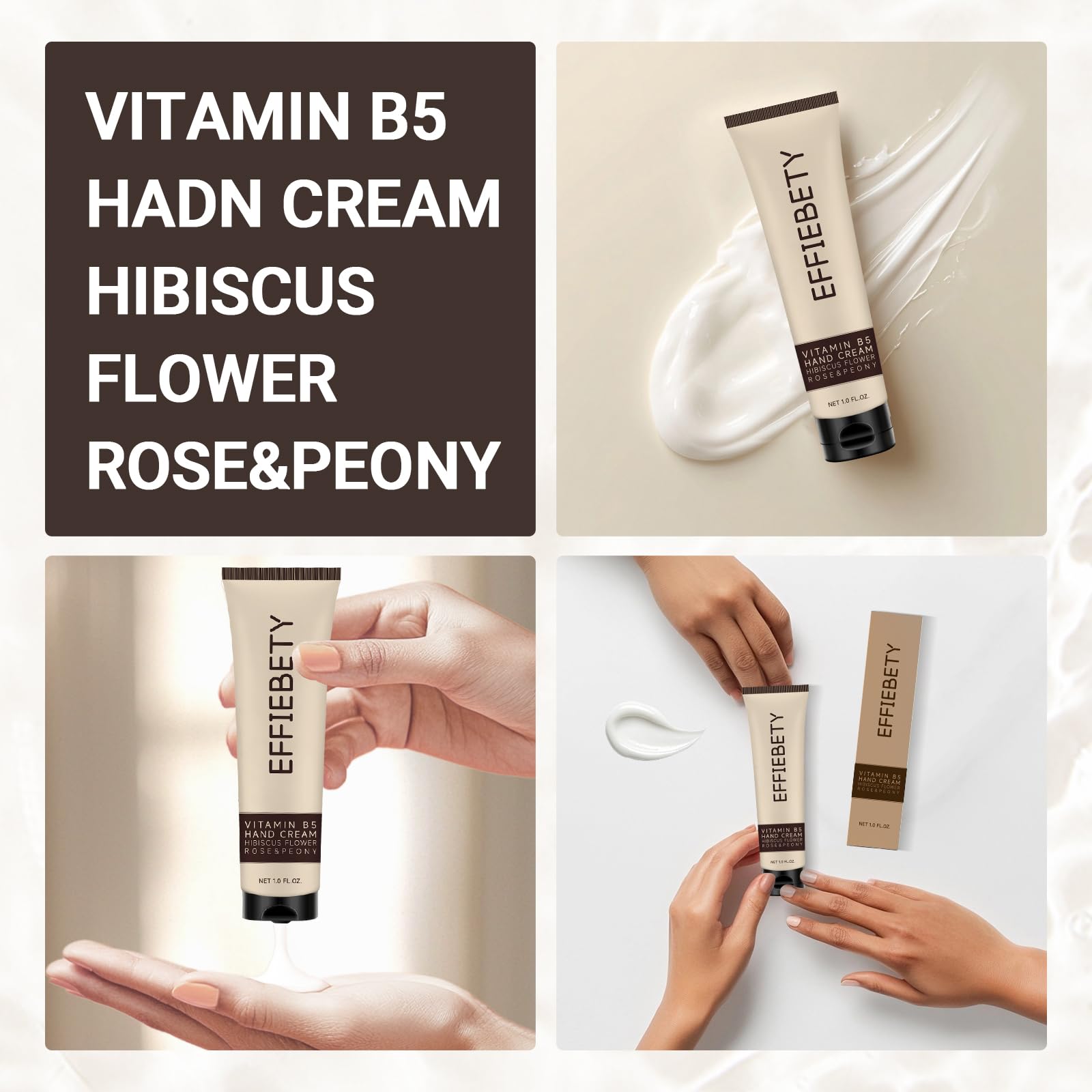 EFFIEBETY 6 Pack Vitamin B5 Hand Cream – Fast-Absorbing, Non-Greasy, Hibiscus Rose & Peony