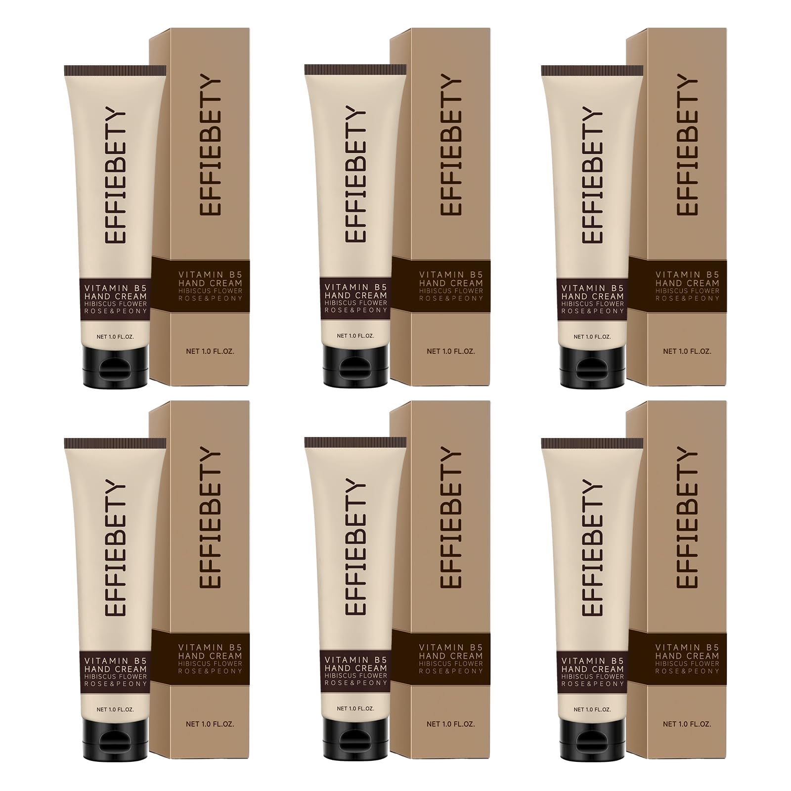 EFFIEBETY 6 Pack Vitamin B5 Hand Cream – Fast-Absorbing, Non-Greasy, Hibiscus Rose & Peony