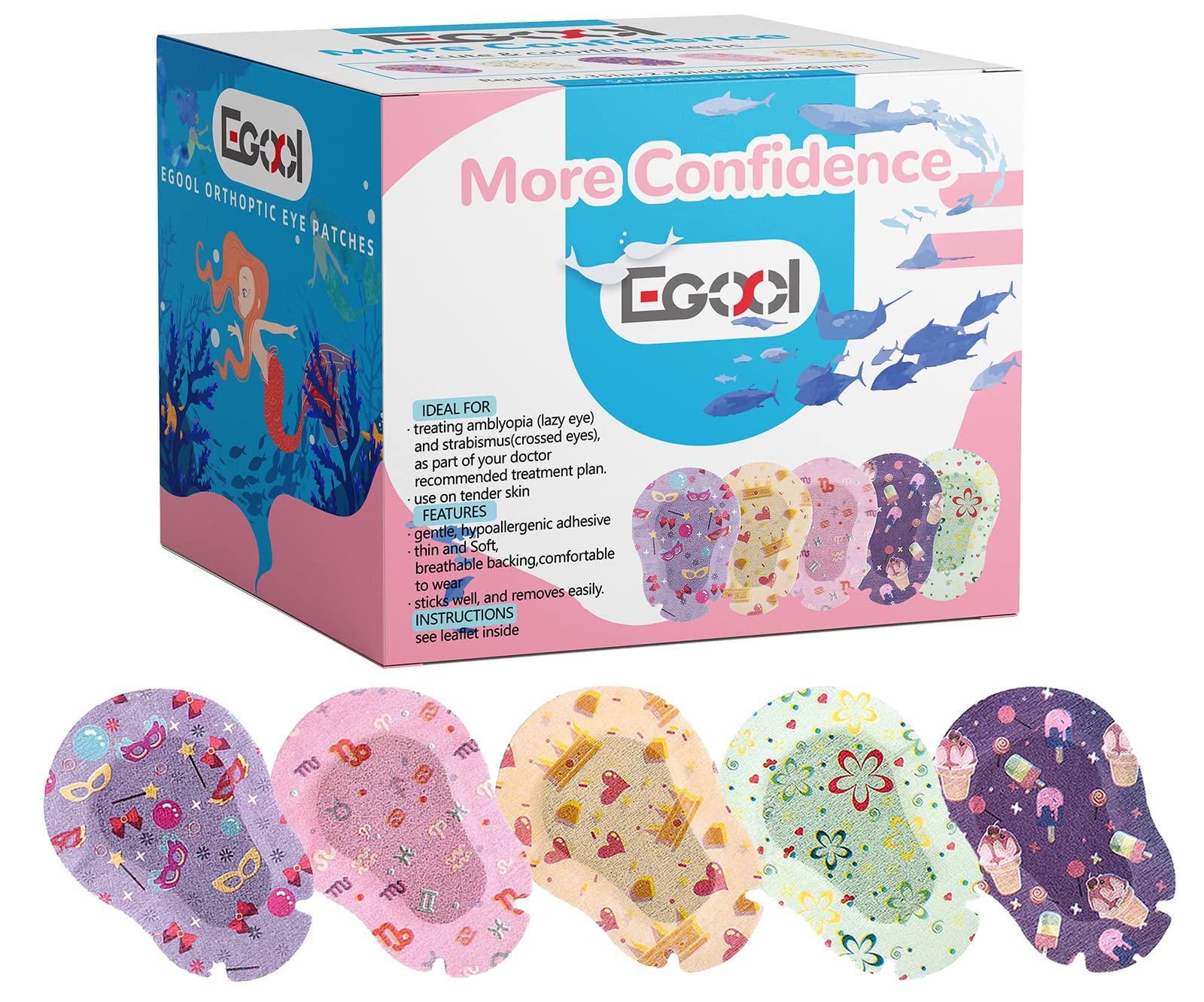 EGOOL Kids Adhesive Eye Patches – Hypoallergenic, Breathable, Colorful Patterns (45 + 5 Bonus)