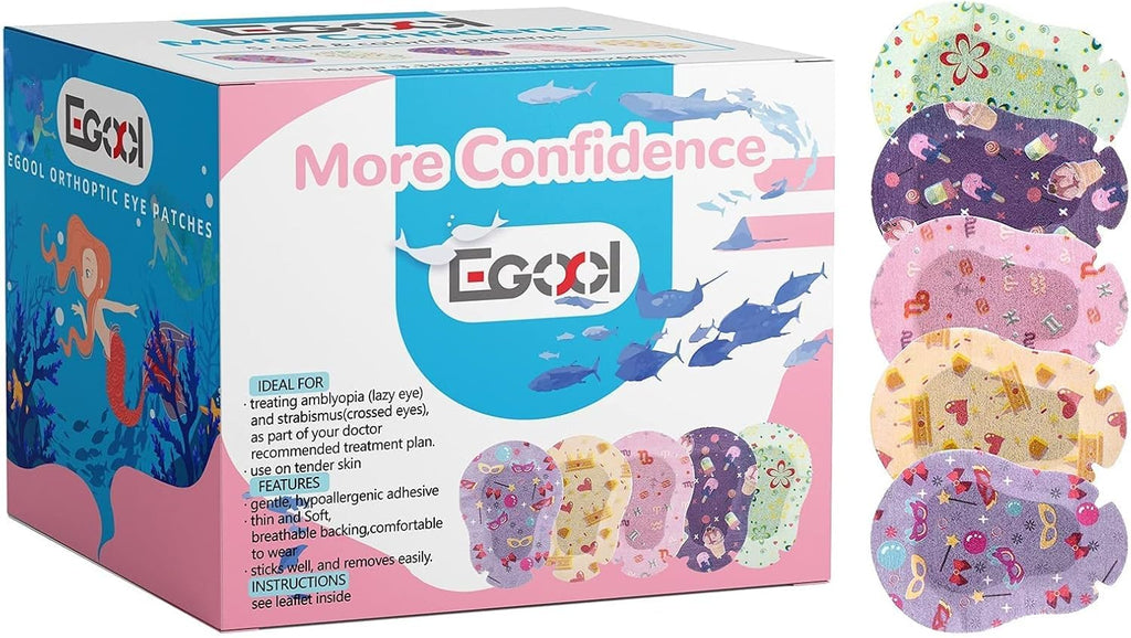 EGOOL Kids Adhesive Eye Patches – Hypoallergenic, Breathable, Colorful Patterns (45 + 5 Bonus)