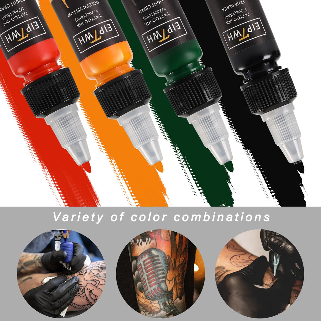 EIPTWH 14 Colors Tattoo Ink Set – 1/2oz Bottles for Bright, Long-Lasting Color