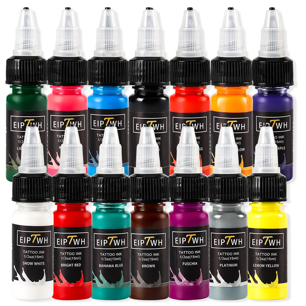 EIPTWH 14 Colors Tattoo Ink Set – 1/2oz Bottles for Bright, Long-Lasting Color