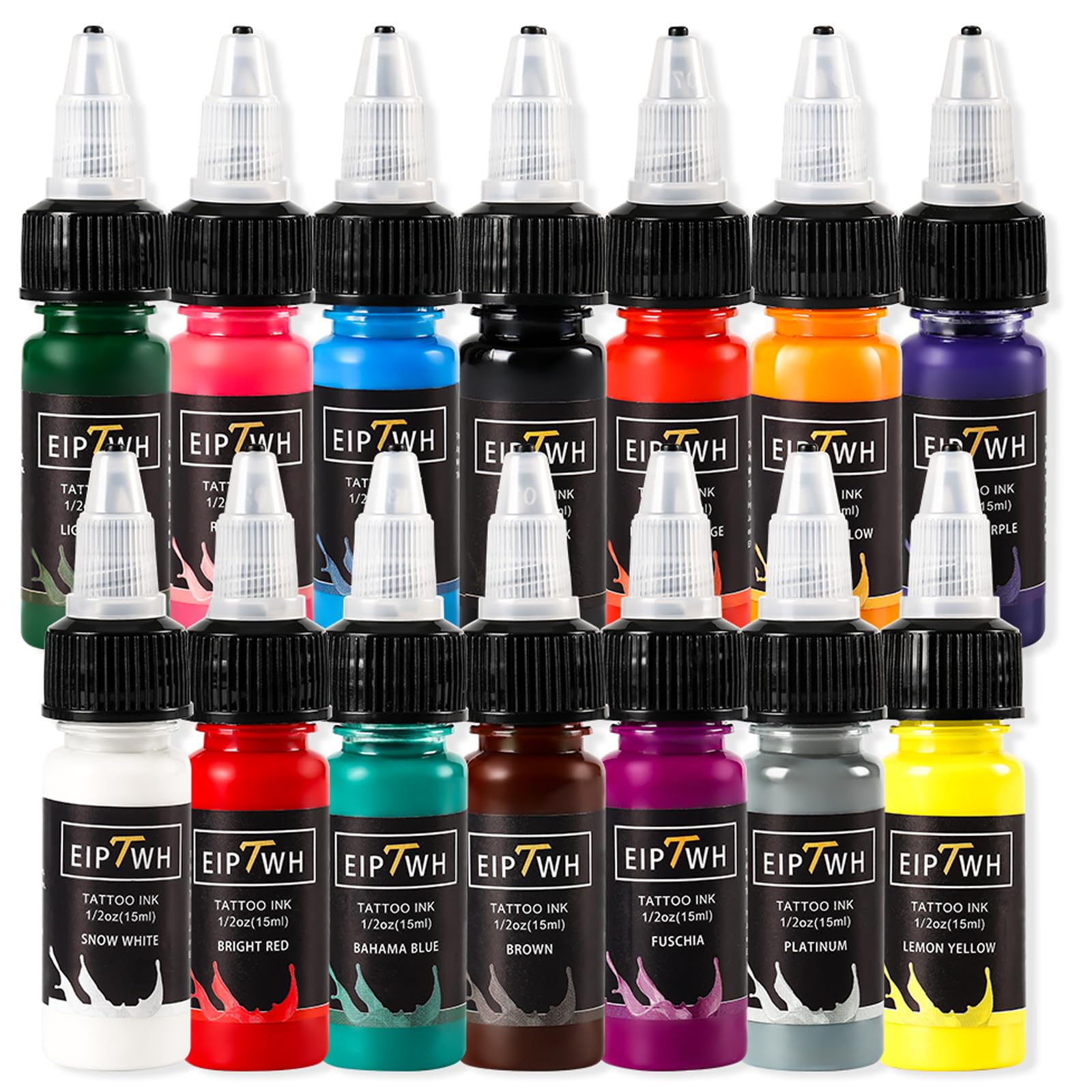 EIPTWH 14 Colors Tattoo Ink Set – 1/2oz Bottles for Bright, Long-Lasting Color