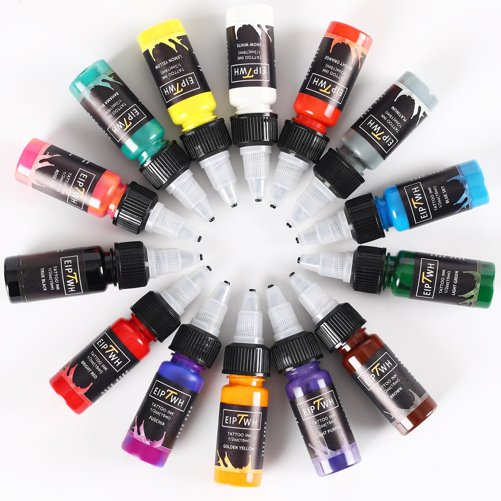 EIPTWH 14 Colors Tattoo Ink Set – 1/2oz Bottles for Bright, Long-Lasting Color