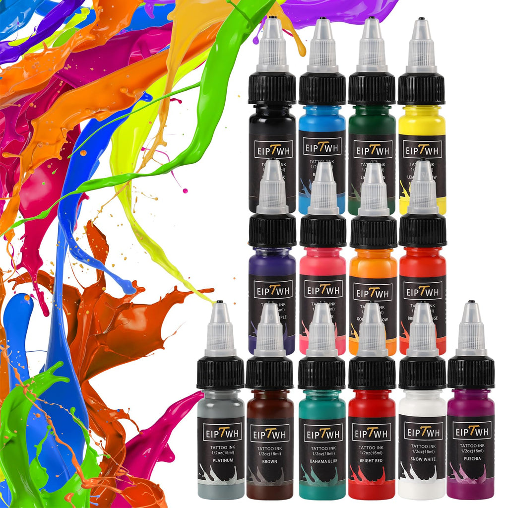 EIPTWH 14 Colors Tattoo Ink Set – 1/2oz Bottles for Bright, Long-Lasting Color