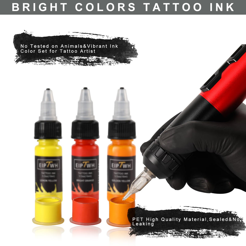 EIPTWH 14 Colors Tattoo Ink Set – 1/2oz Bottles for Bright, Long-Lasting Color