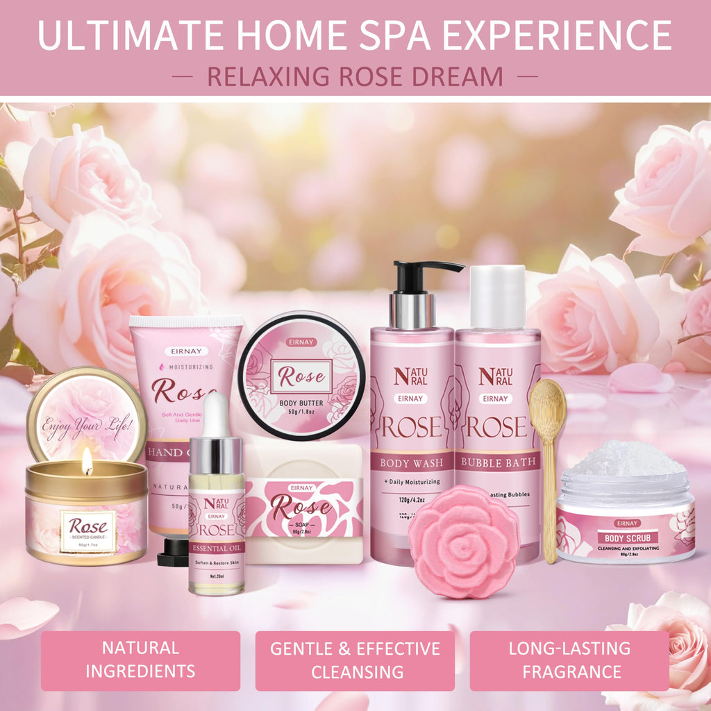 EIRNAY Rose Spa Gift Basket for Women – 12-Piece Self-Care Kit