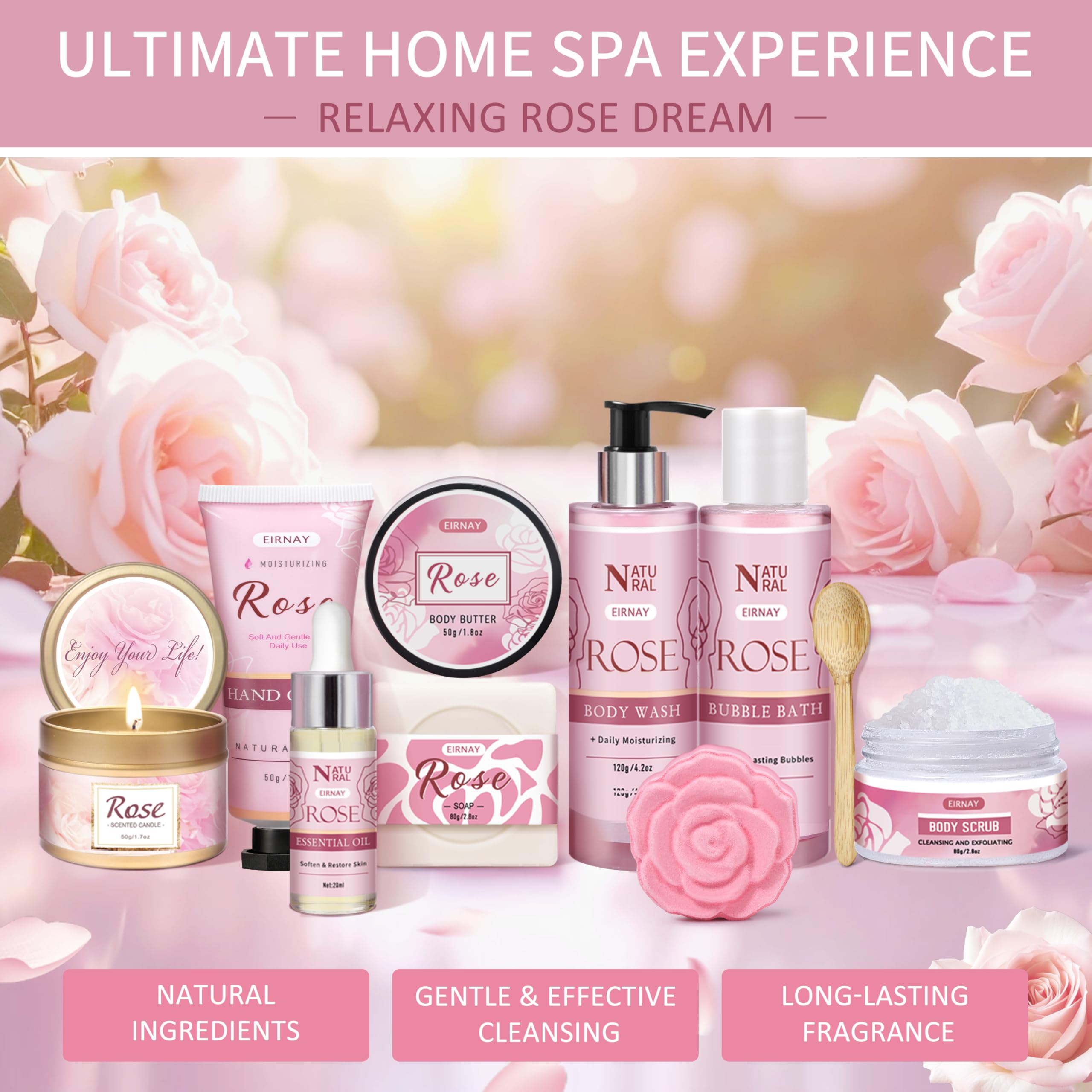 EIRNAY Rose Spa Gift Basket for Women – 12-Piece Self-Care Kit