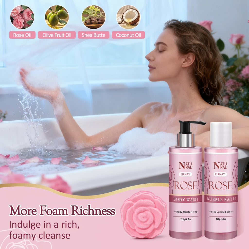 EIRNAY Rose Spa Gift Basket for Women – 12-Piece Self-Care Kit