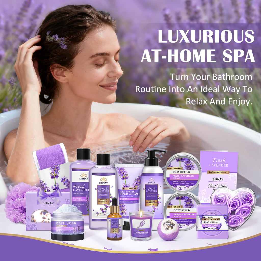 EIRNAY Lavender Spa Gift Set – 17-Piece At-Home Spa Kit for Women | Gift for Her