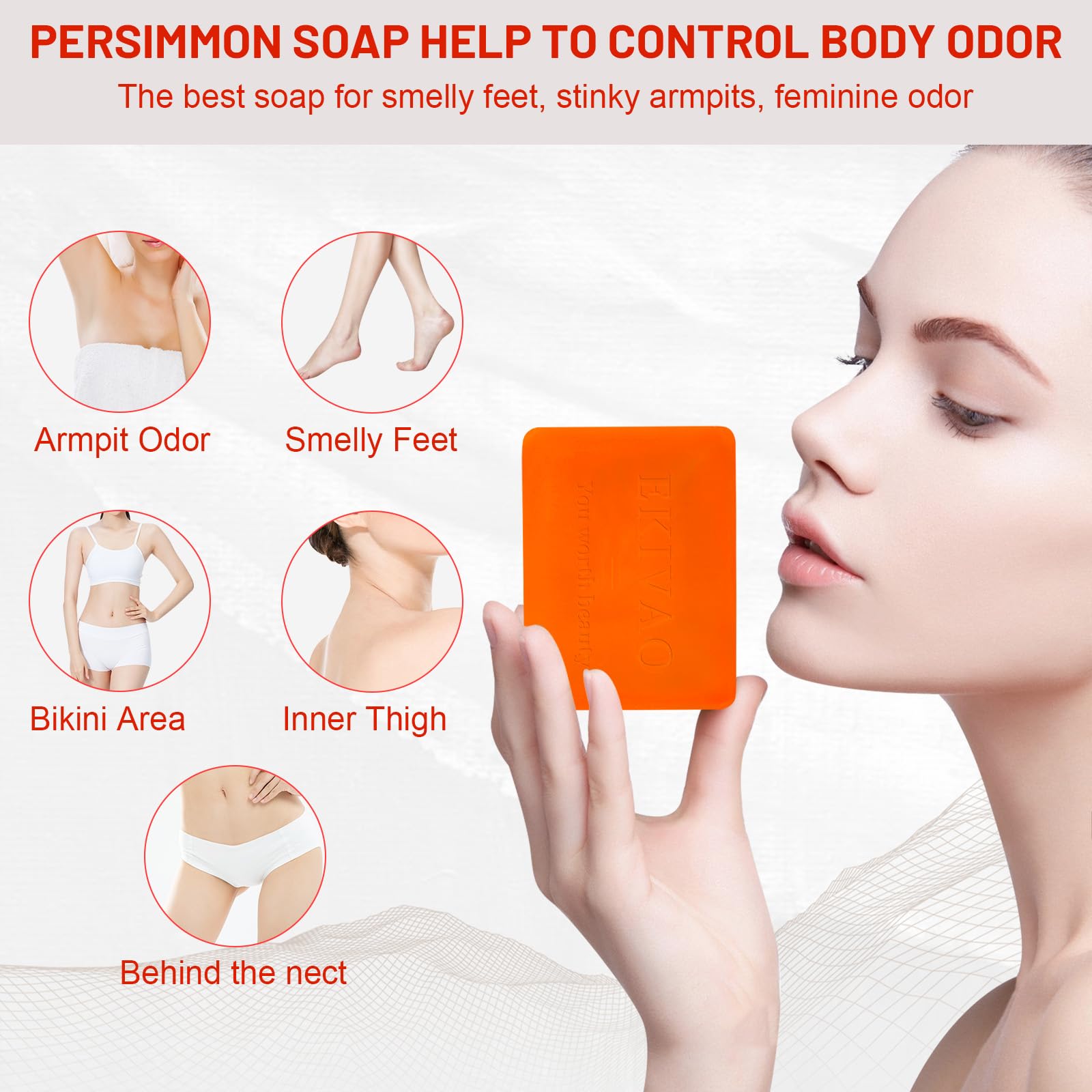 EKIVAO 3-Pack Persimmon Soap Bar – All-Natural Odor Control for All Ages