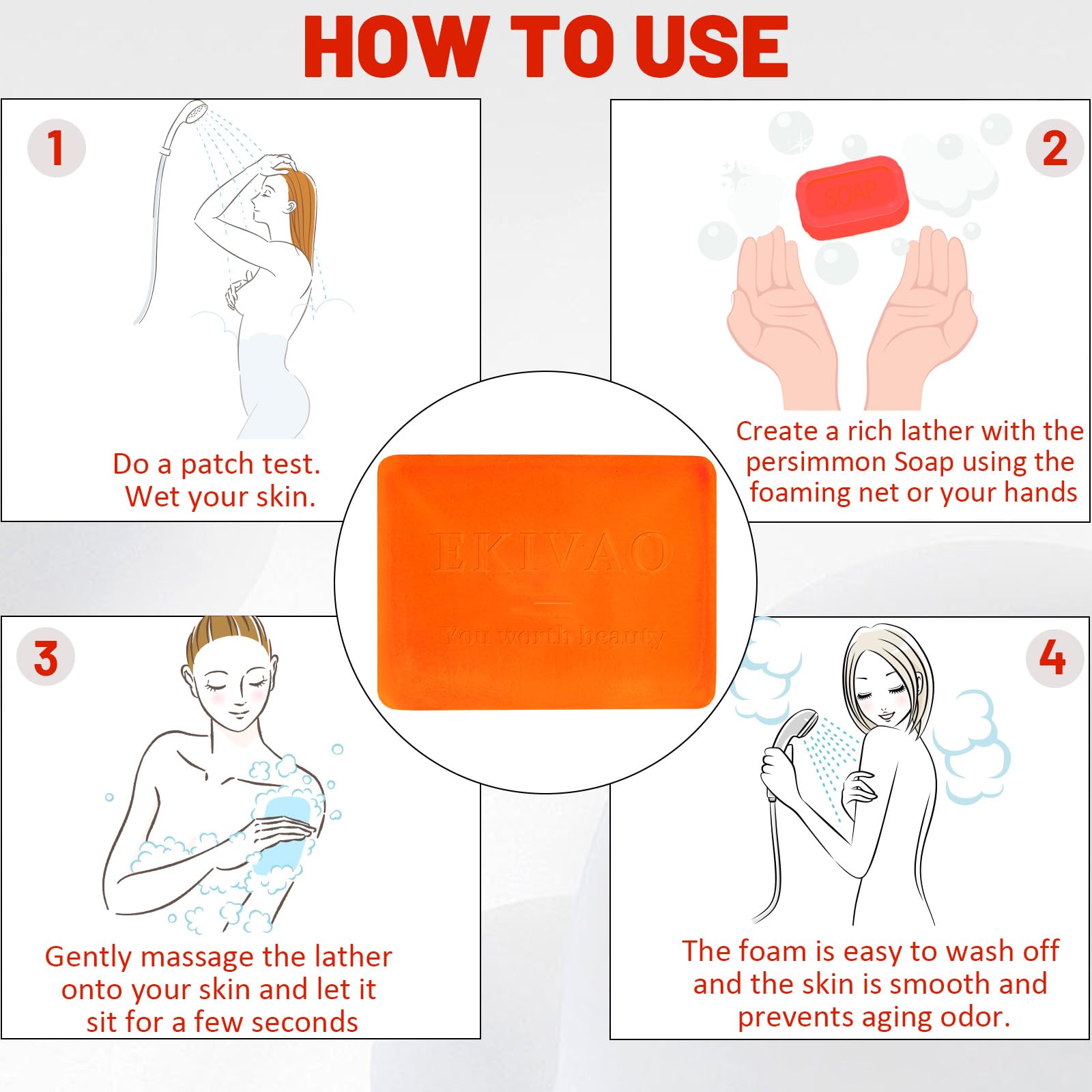 EKIVAO 3-Pack Persimmon Soap Bar – All-Natural Odor Control for All Ages