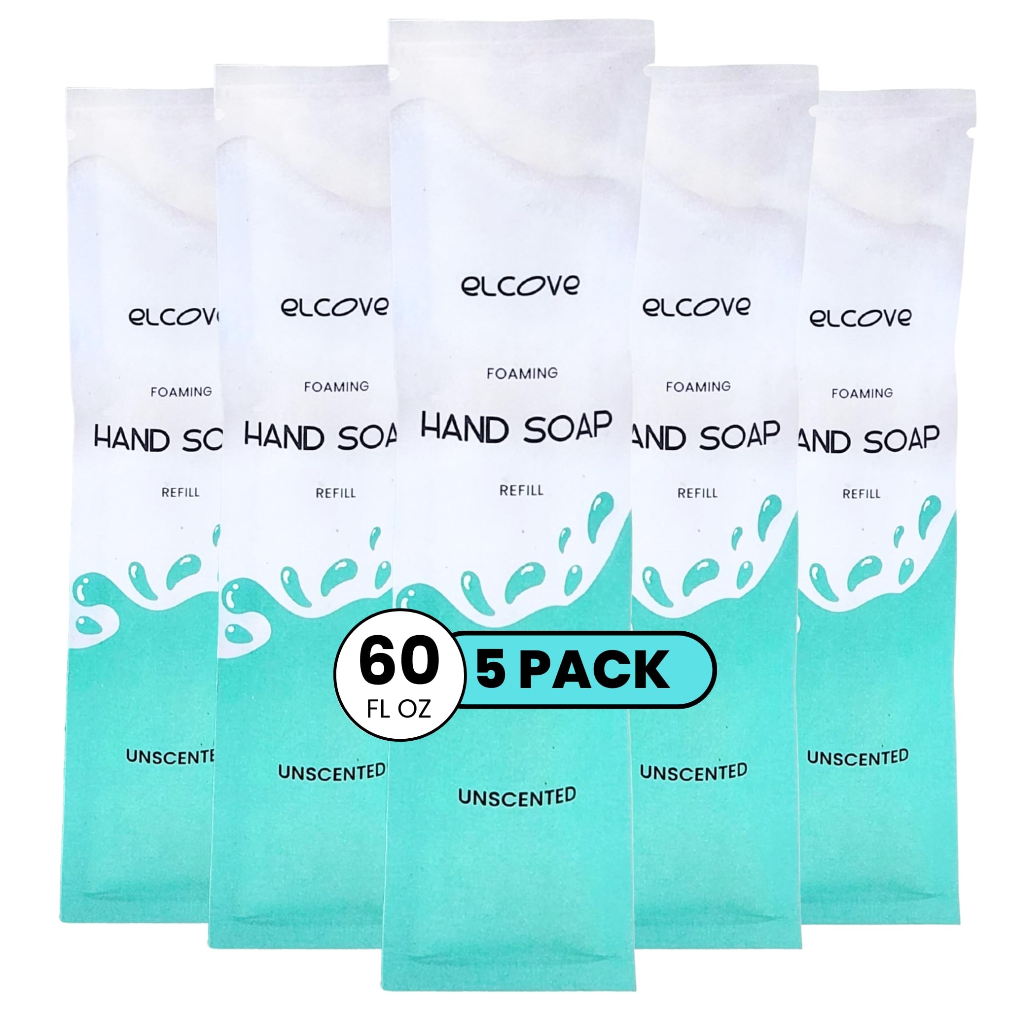 Elcove Foaming Unscented Hand Soap Refills (5 Pack) — Concentrated Powder for 12 oz Fragrance-Free Foam