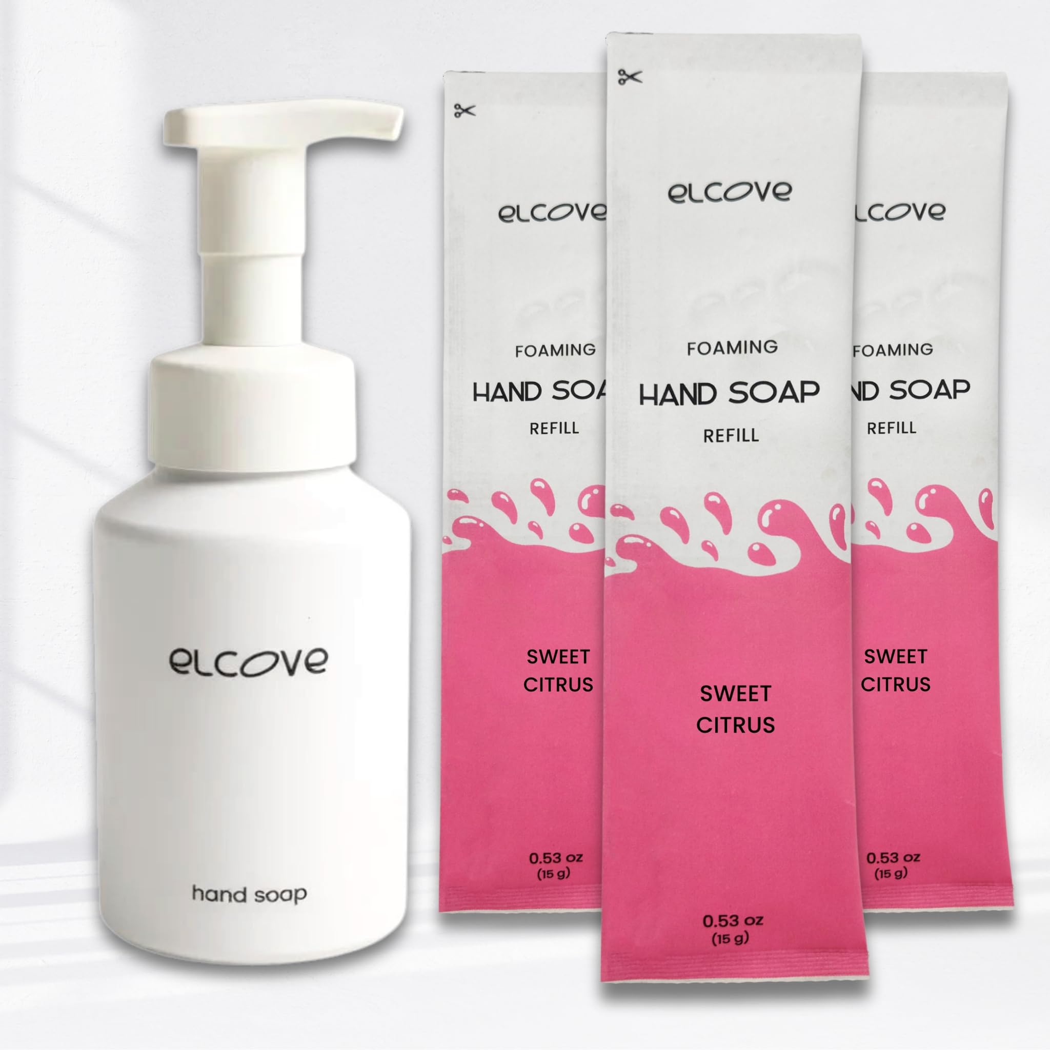 Elcove Foaming Hand Soap Starter Set – Reusable 12oz Bottle + 3 Refills (Sweet Citrus)