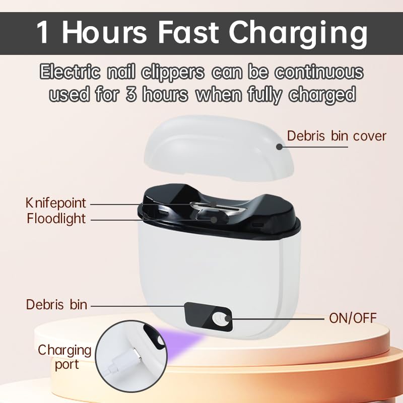 Electric Nail Clipper – 3-Speed USB-C Rechargeable Nail Trimmer with LED Light (Safe for Babies, Kids & Seniors)
