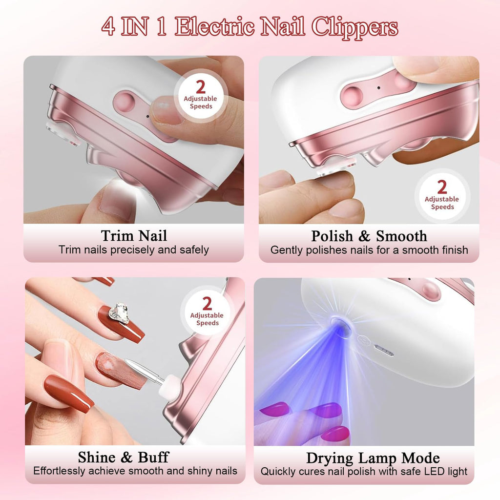 2026 Electric Nail Clipper 4-in-1: Automatic Trimmer with LED Light & UV Curing