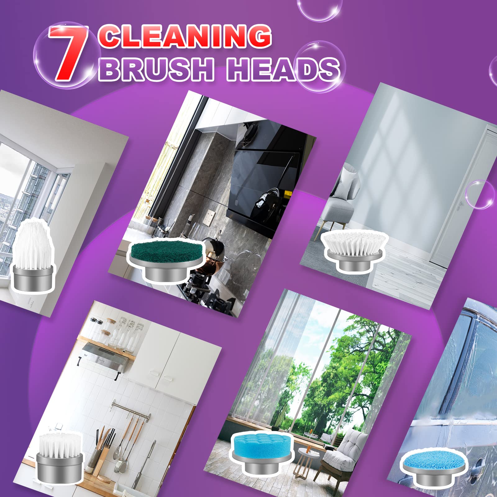 Electric Spin Scrubber — Cordless 2-Speed Cleaning with 7 Brush Heads & Extension Arm
