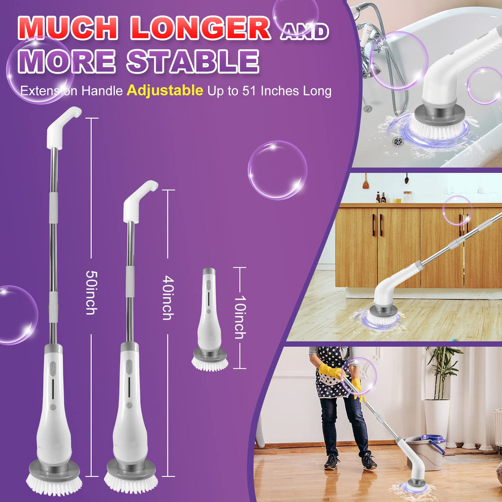 Electric Spin Scrubber — Cordless 2-Speed Cleaning with 7 Brush Heads & Extension Arm