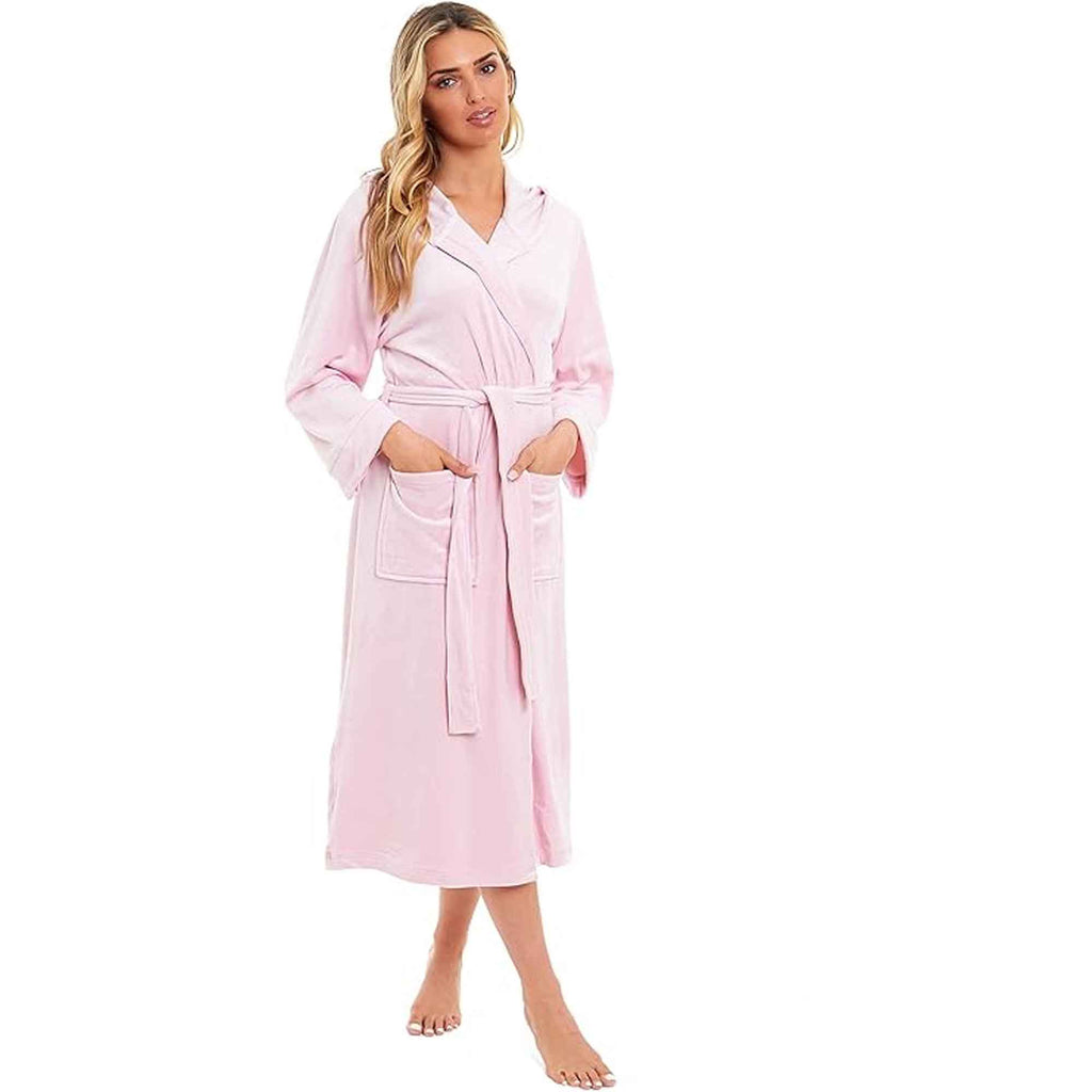 Daisy Dreamer Women's Hooded Velour Bathrobe Ultra Soft Luxurious Pink And Grey Cosy Super Soft Hotel-Style Robe