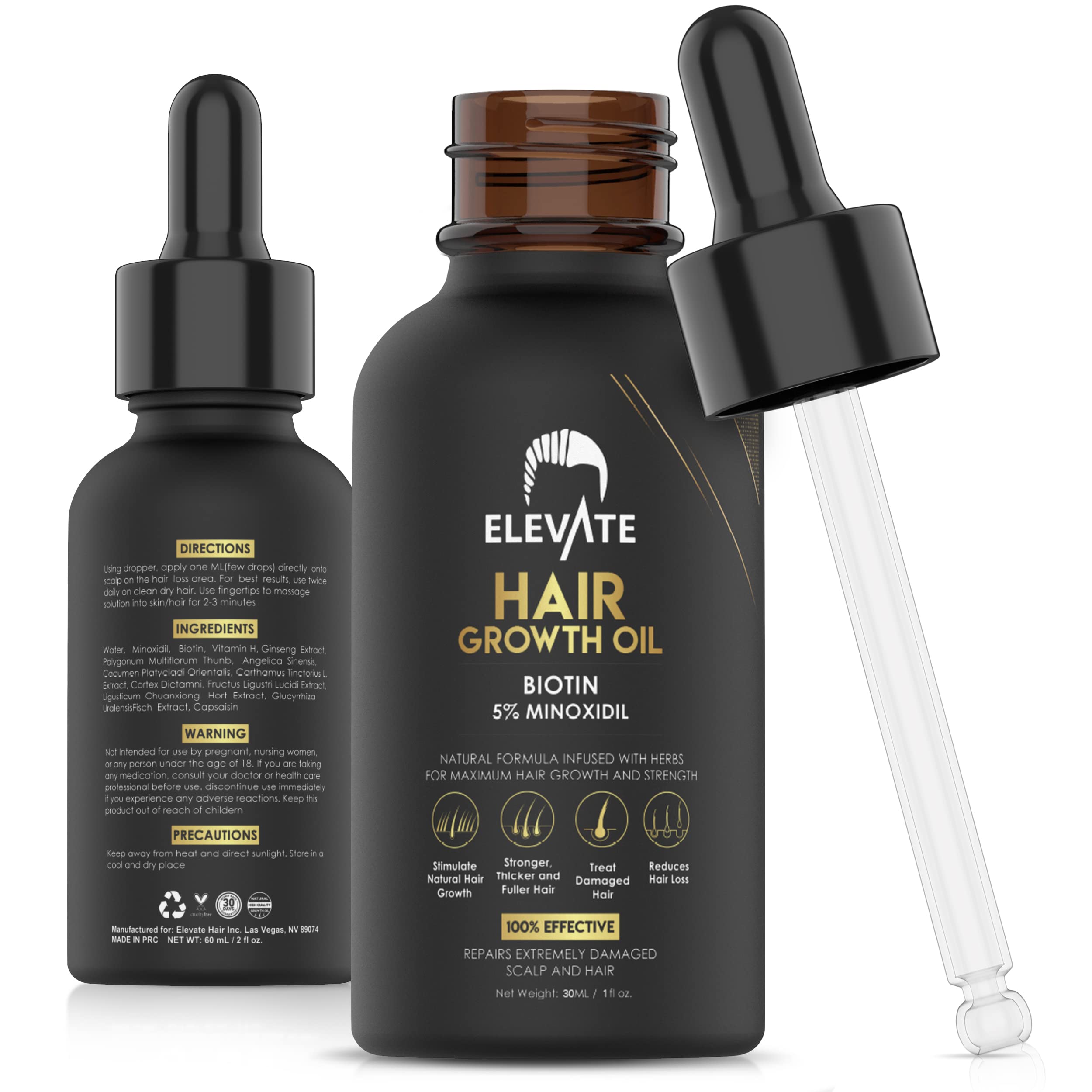 Elevate Hair Regrowth Treatment 5% Minoxidil with Biotin Serum – Thicker, Fuller Hair for Men & Women