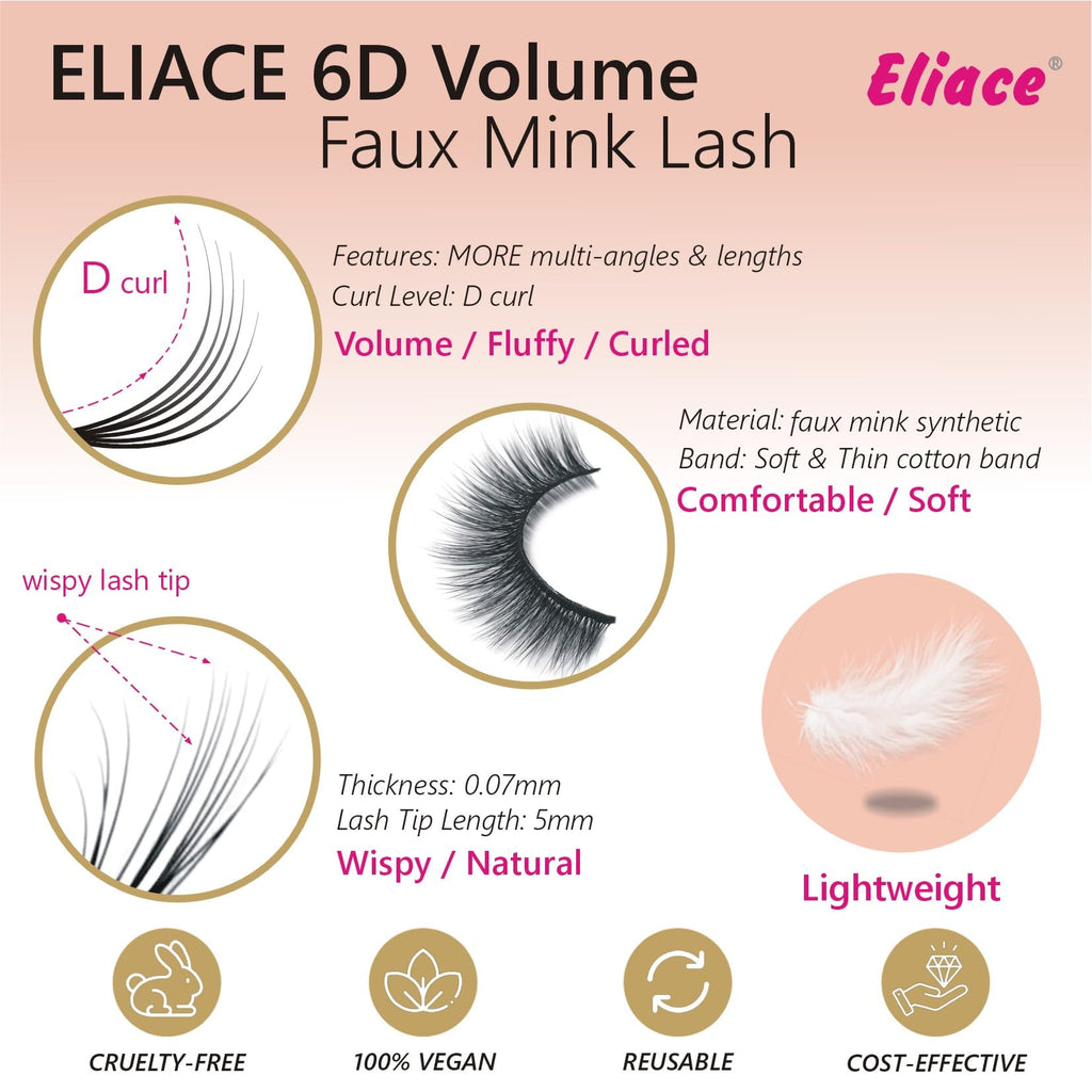 Eliace False Eyelashes | Natural Cat Eye Wispy 6D Mink, 30 Pairs, 10 Styles