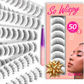 Eliace Luxurious 50 Pairs Cat Eye Lashes – 5 Styles, 3D Mink, Soft Band, Lash Tweezers